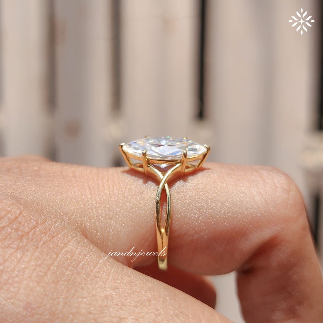 2.5CT Marquise Cut Moissanite Engagement Ring Twisted Shank 14K Yellow Gold Solitaire Prong Set Bridal Ring Anniversary Wedding Ring Gift