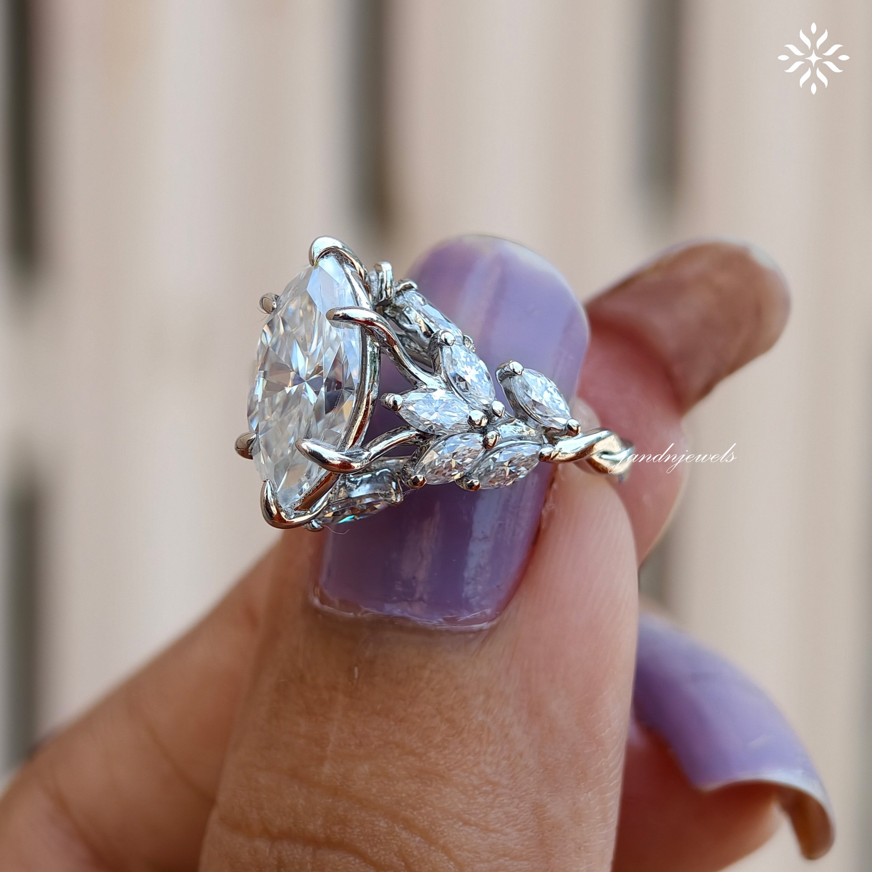 Floral Marquise Cut Moissanite Engagement Ring 14K Solid Gold nature Inspired Ring Artdeco Ring Promise Ring for Her