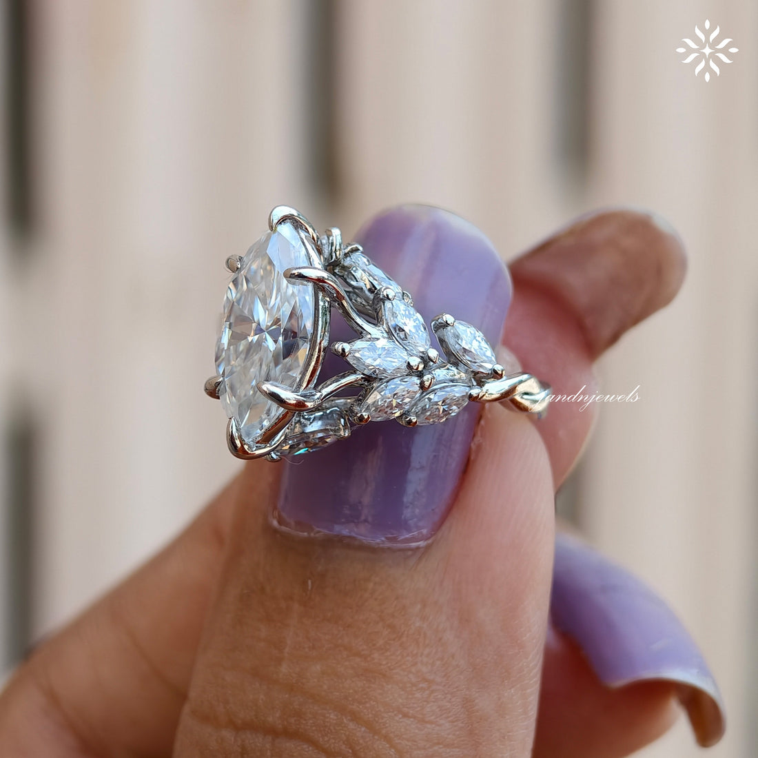 Floral Marquise Cut Moissanite Engagement Ring 14K Solid Gold nature Inspired Ring Artdeco Ring Promise Ring for Her