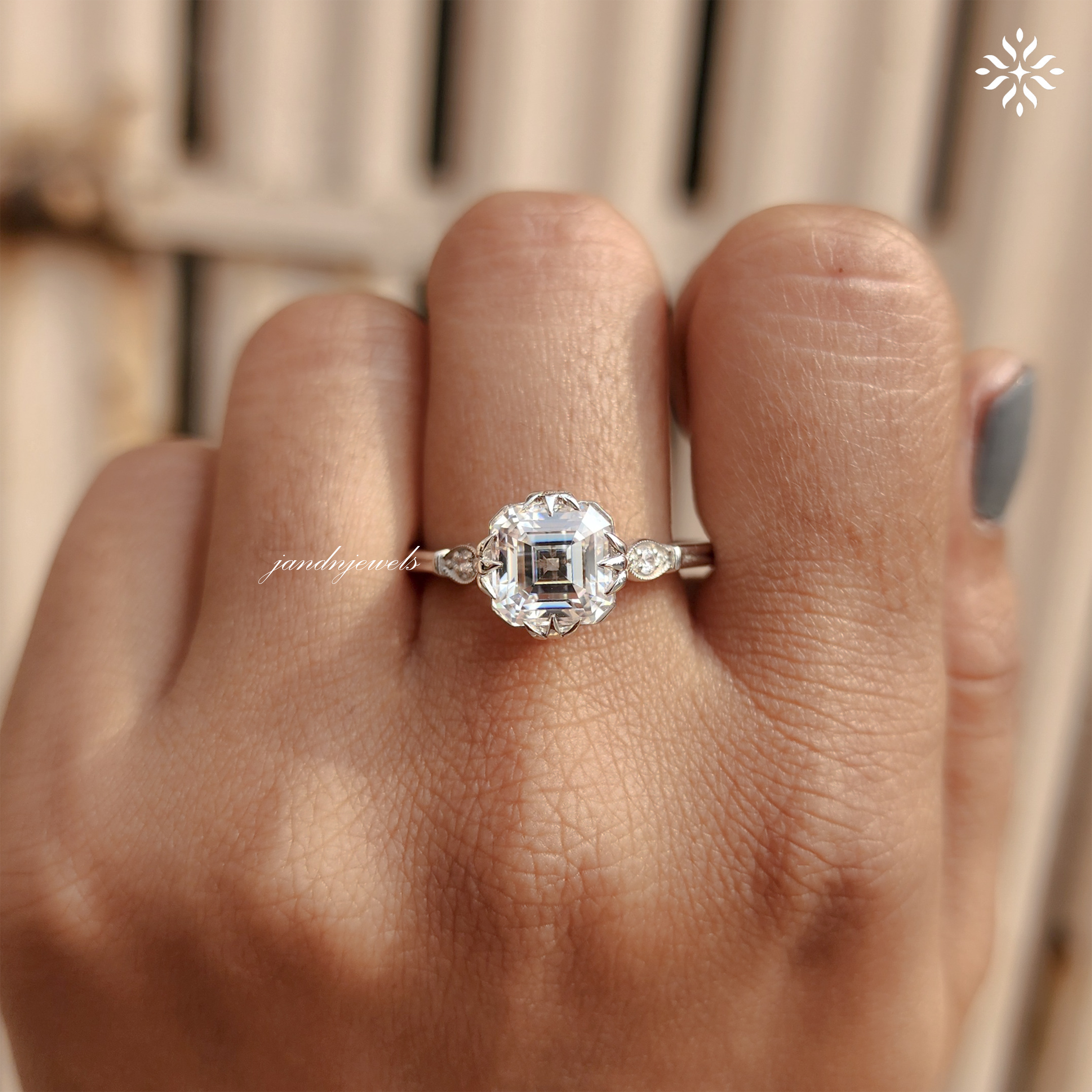 Asscher Cut Diamond Engagement Ring for Women IGI Certified Lab Grown Diamond Ring Vintage Style Ring Triple Prong Ring Anniversary Gift