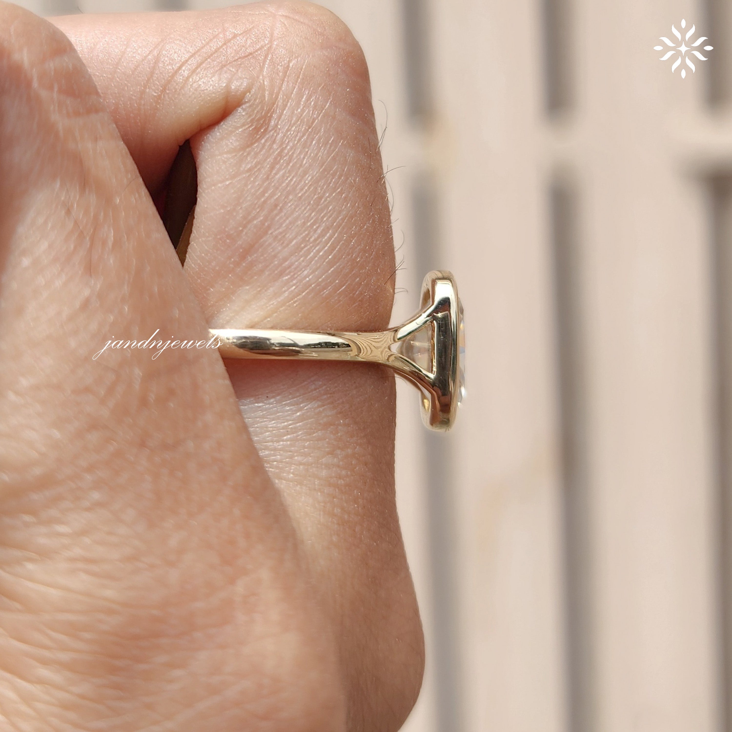 2CT Elongated Cushion Cut Engagement Ring Bezel Set Unique Split Shank And Cathedral Setting Ring 14K Solid Gold Ring