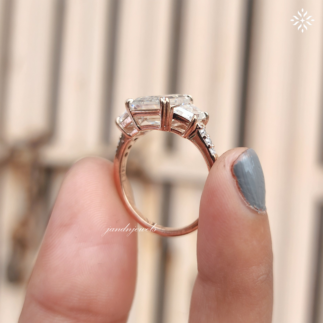 4CT Emerald Cut Moissanite Engagement Ring, Trapezoid Side Stone Ring, Hidden Halo 14K Gold Bridal Ring Set