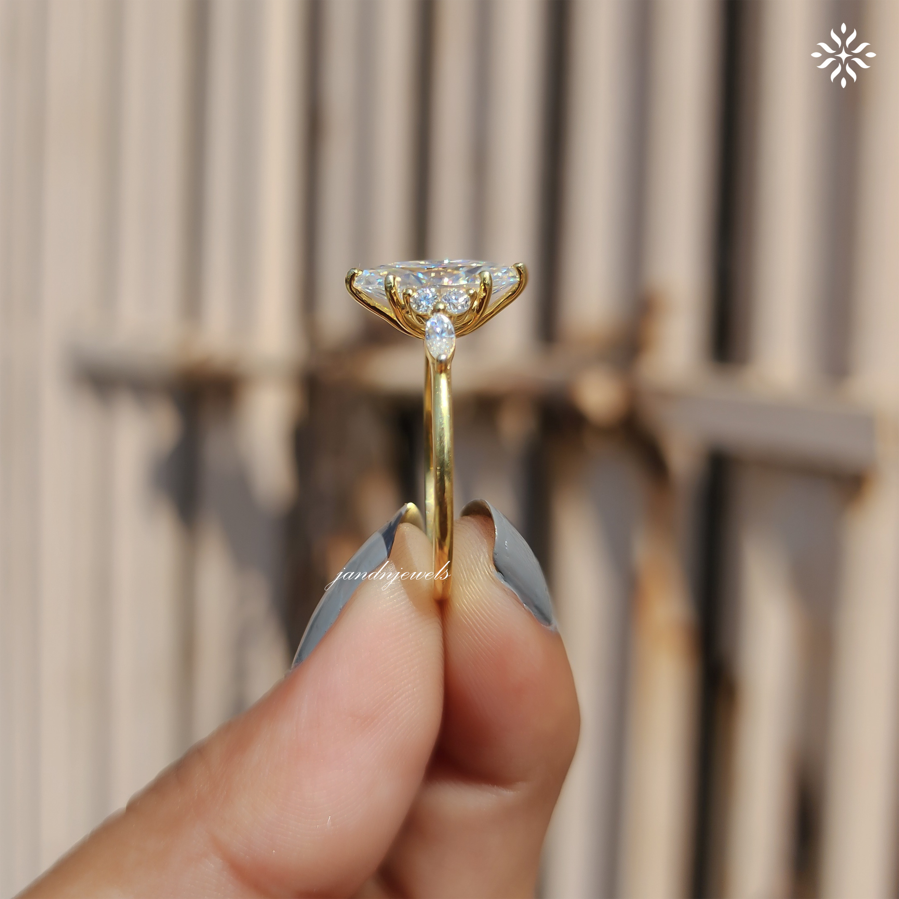 Vintage Marquise Cut Moissanite Engagement Ring Women's Diamond Wedding Ring with Side Stone Delicate 14k Solid Gold Diamond Promise Ring