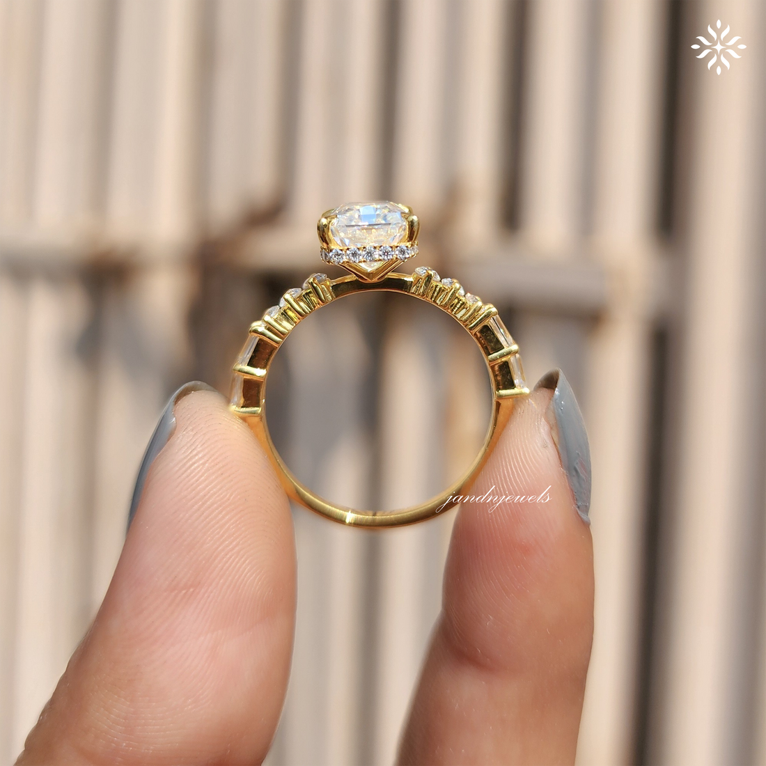 Radiant Cut Moissanite Engagement Ring Hidden Halo Radiant Cut Ring Baguette Band
