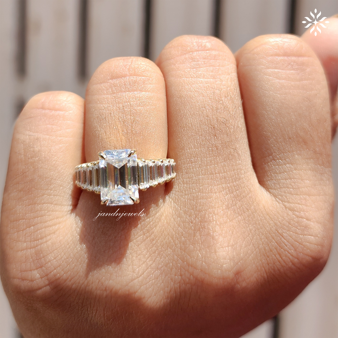 3CT Emerald Cut Moissanite Engagement Ring Baguette Eternity Band Luxury Bridal Ring Anniversary Gift for Her