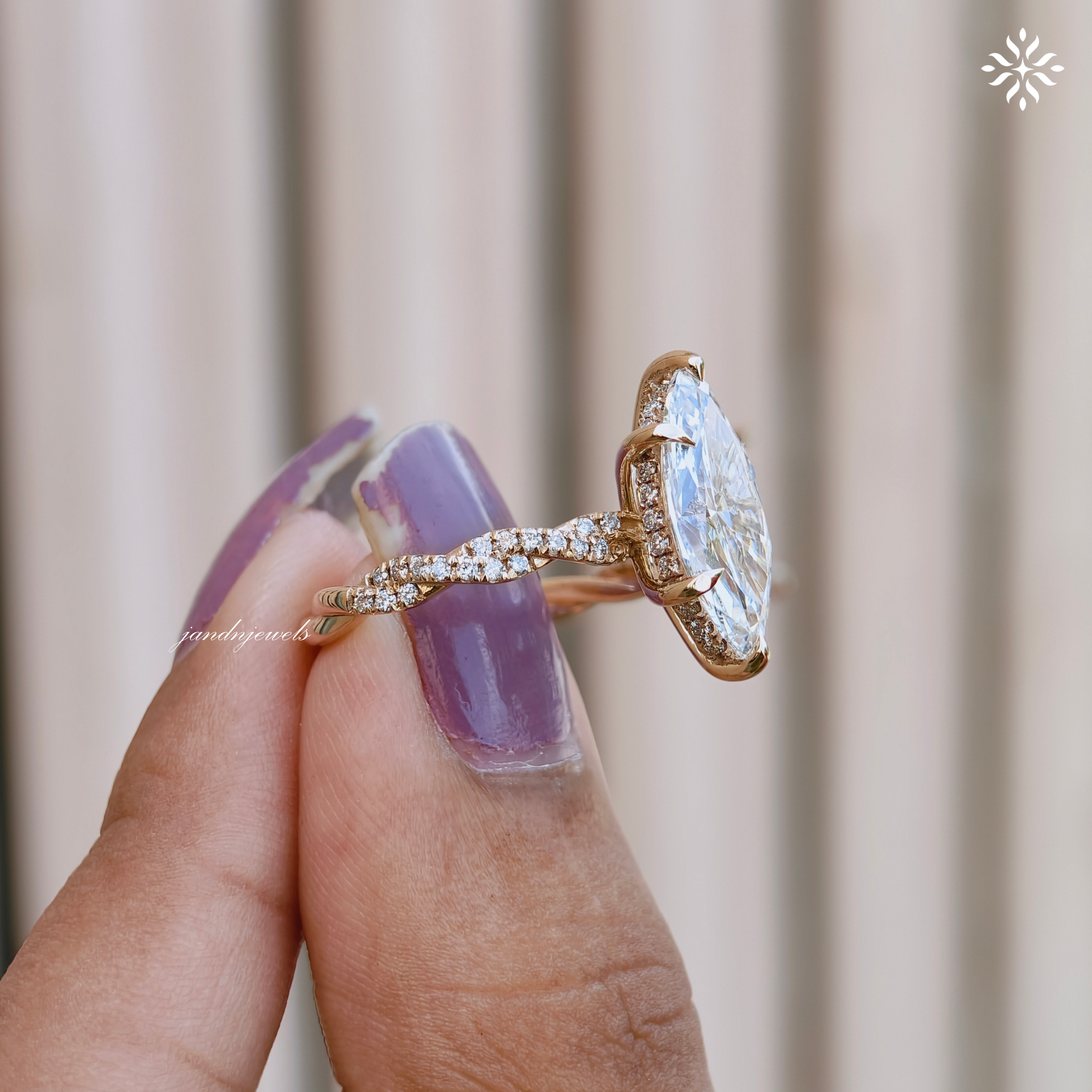3CT Marquise Cut Lab Grown Diamond Engagement Ring Hidden Halo Twisted Band Ring 14K Solid Gold Unique Wedding Ring for Her