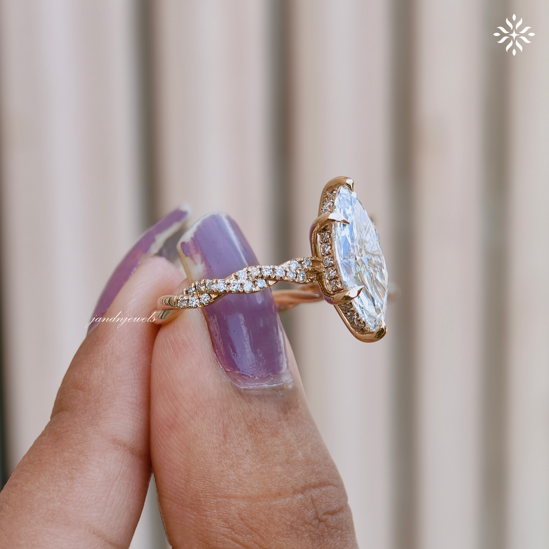 3CT Marquise Cut Lab Grown Diamond Engagement Ring Hidden Halo Twisted Band Ring 14K Solid Gold Unique Wedding Ring for Her