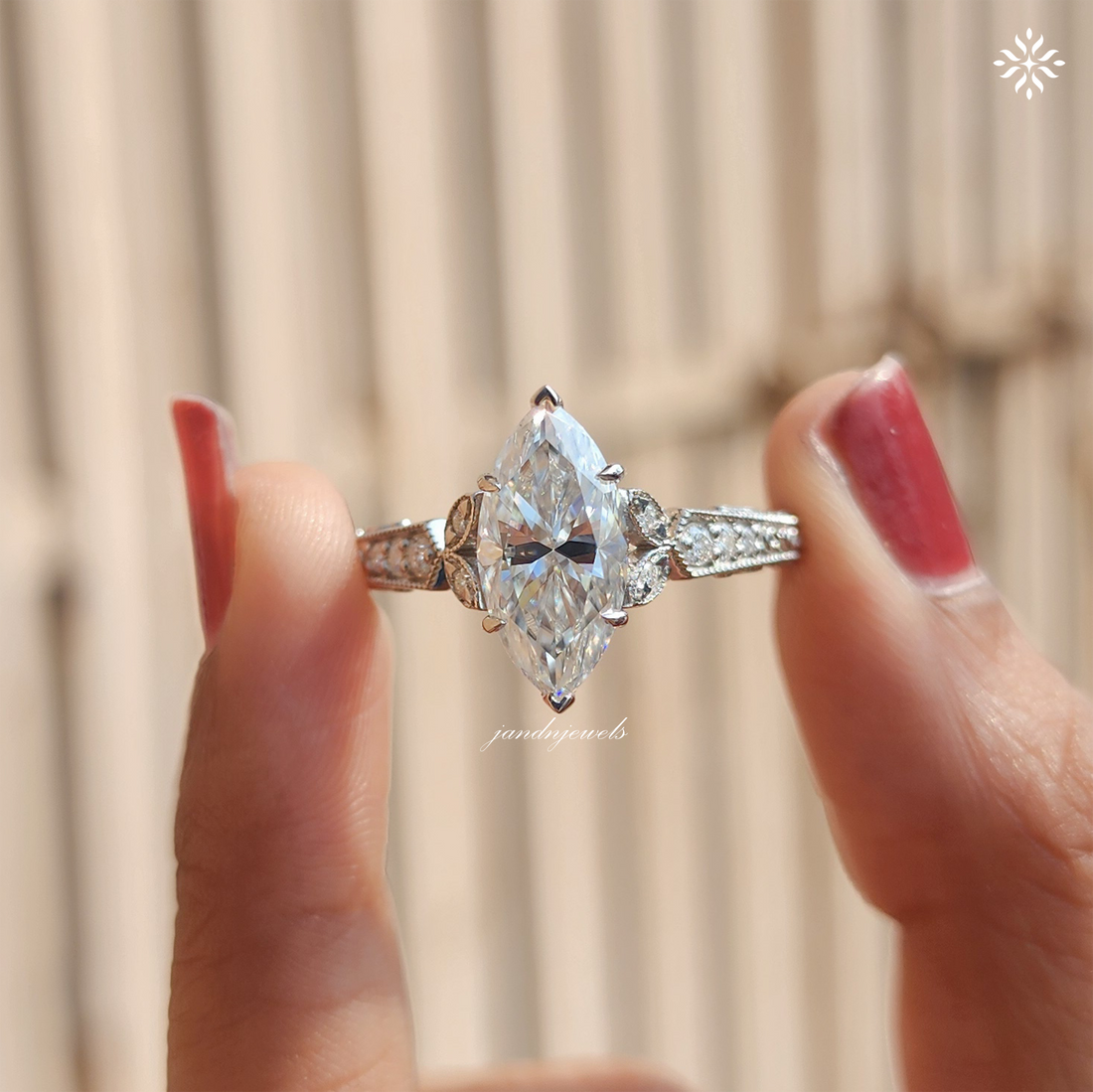 2.5CT Marquise Cut Moissanite Engagement Ring Art Deco Wedding Ring Vintage Engraved Band Unique Cluster Ring