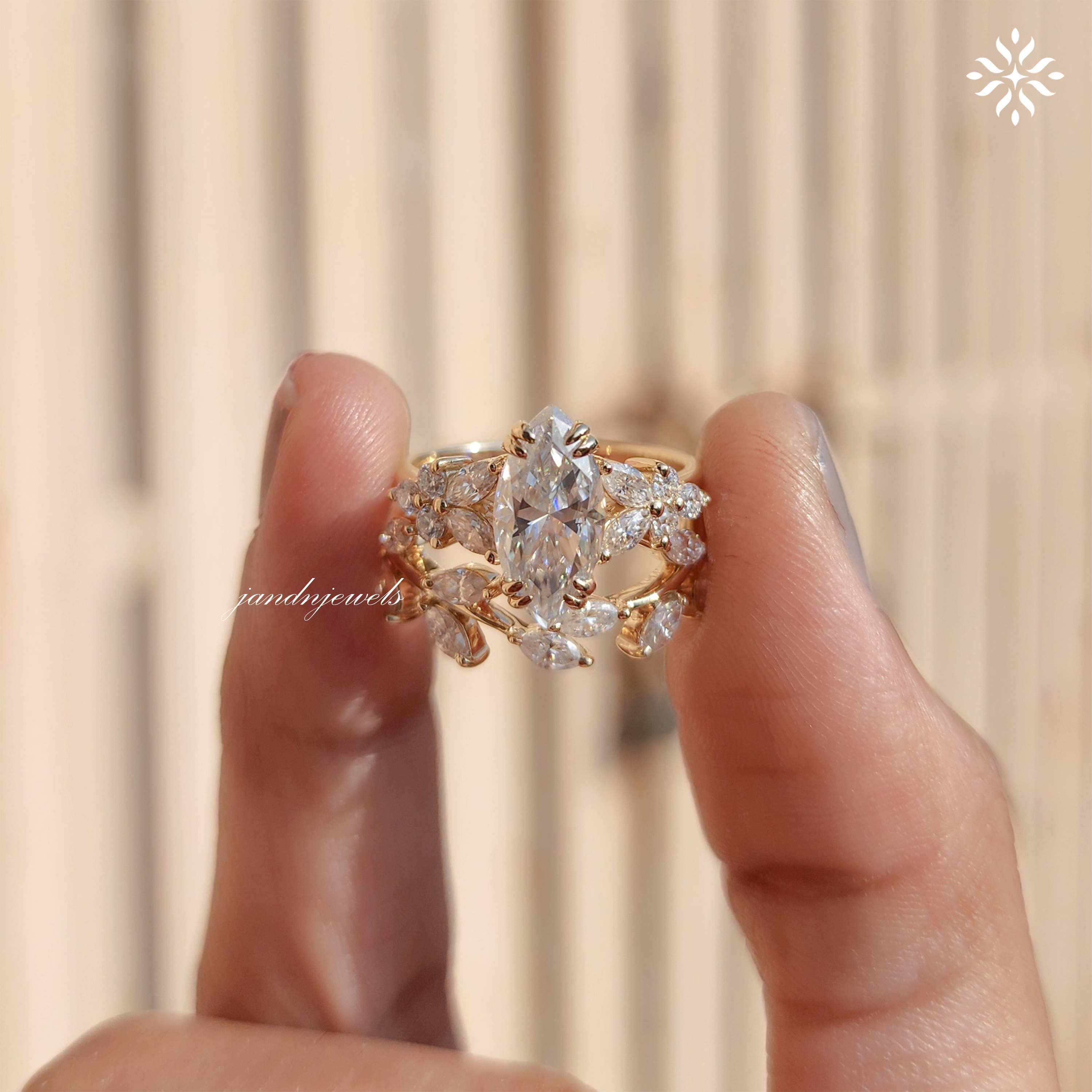 Marquise Wedding Set Diamond Bridal Set Ring for Her Marquise Engagement Ring Chevron Ring Set IGI Certified Best Matching Marquise Ring Set