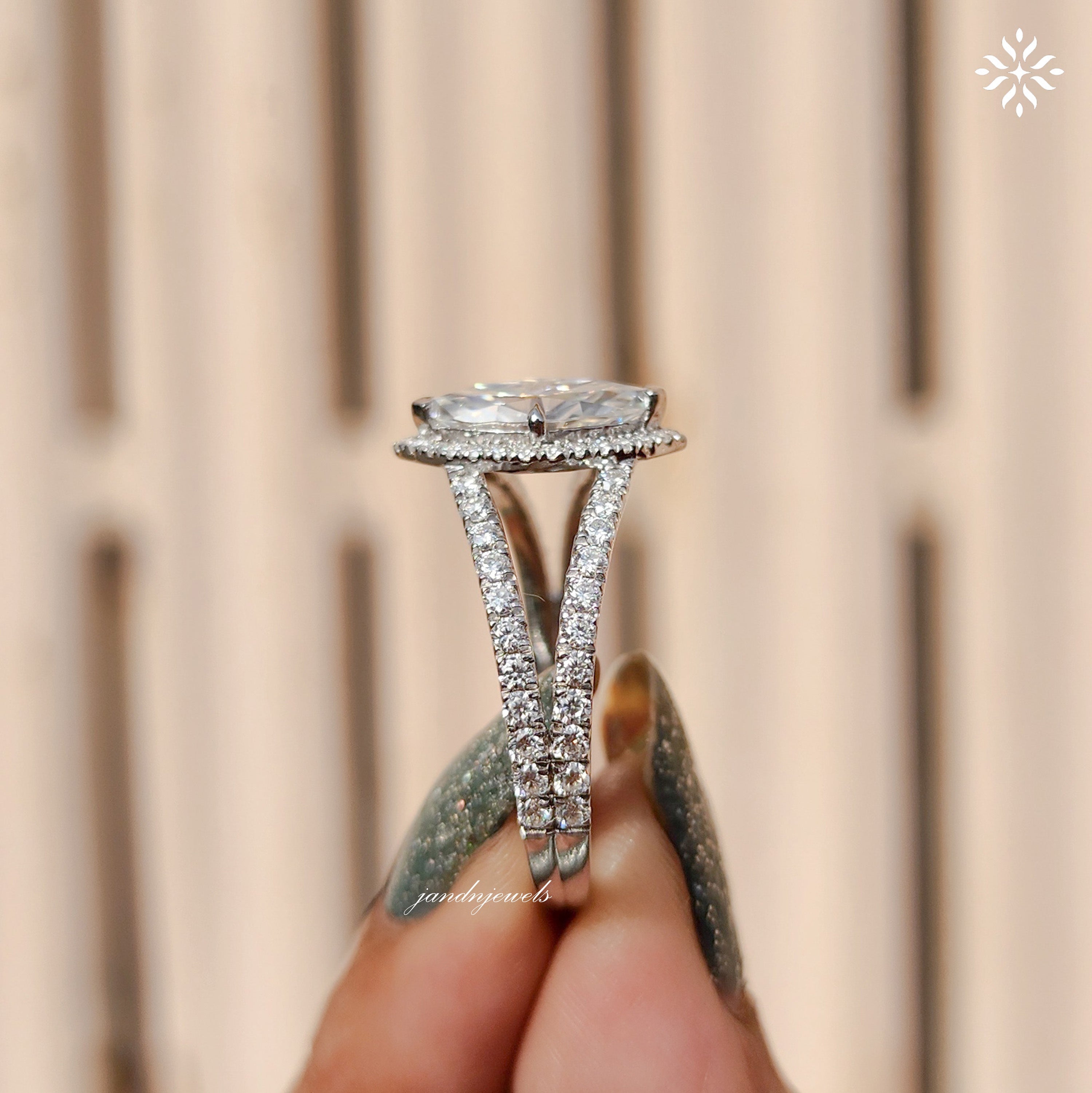 Halo Marquise Cut Moissanite Engagement Ring Split Shank Marquise Ring Unique Diamond Wedding Ring Anniversary Gift for Her