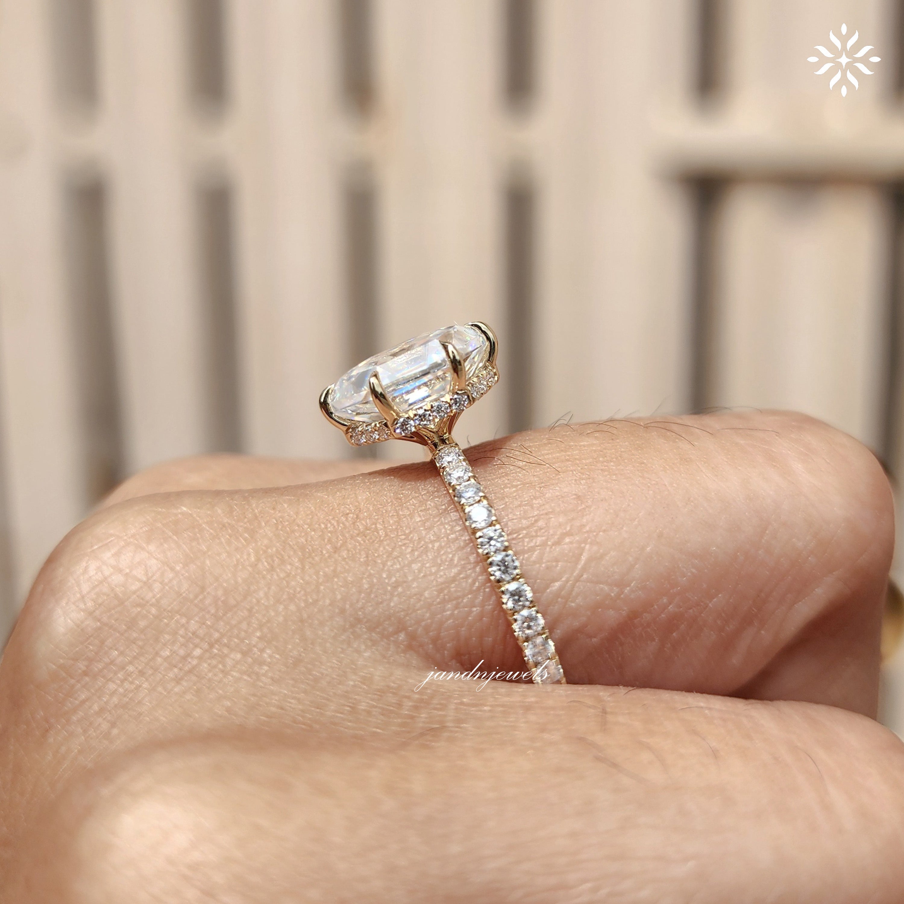 2CT Hexagon Cut Moissanite Engagement Ring Hidden Halo Ring Wedding Ring 14K Gold Ring Thin Pavé Band Modern Geometric Bridal Ring
