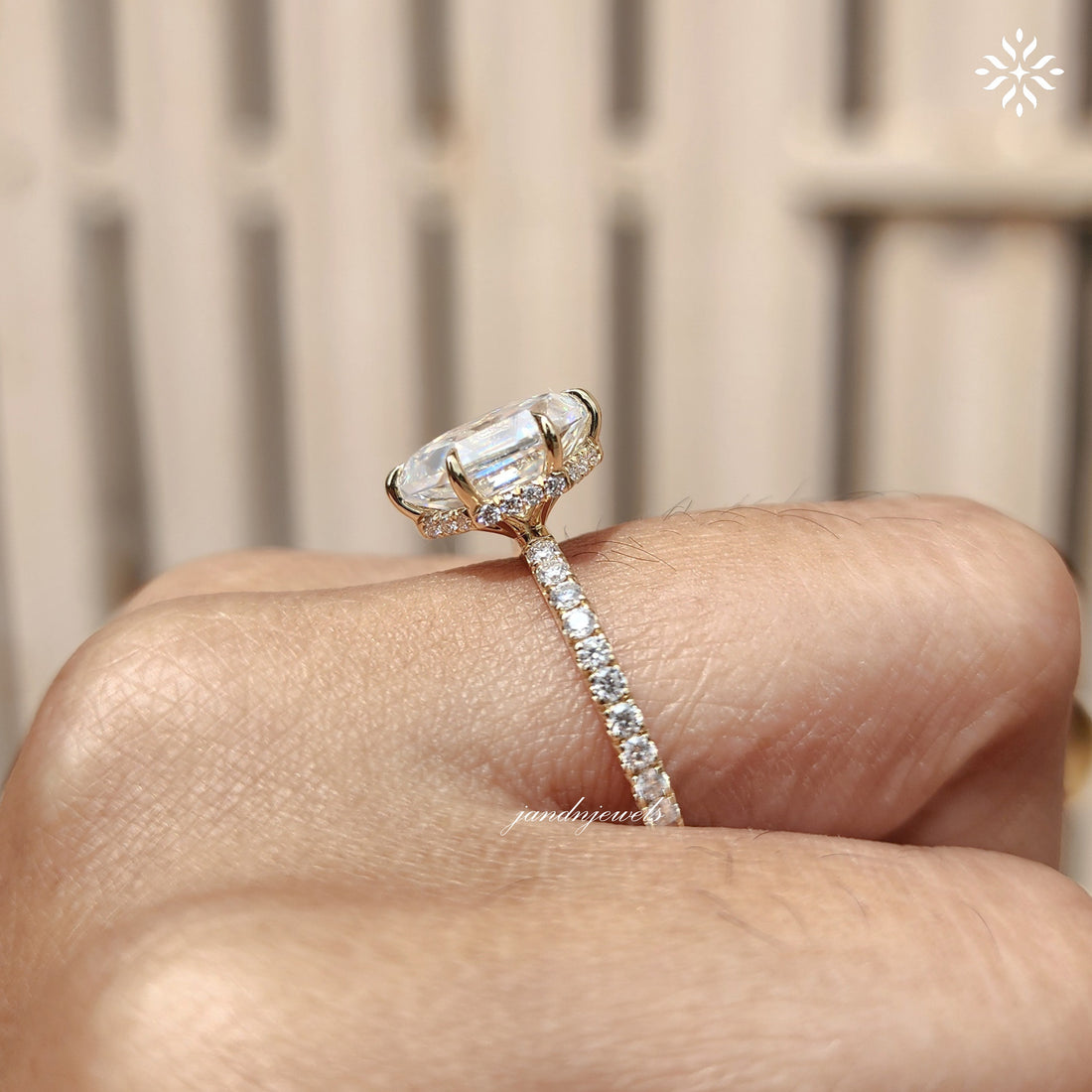 2CT Hexagon Cut Moissanite Engagement Ring Hidden Halo Ring Wedding Ring 14K Gold Ring Thin Pavé Band Modern Geometric Bridal Ring
