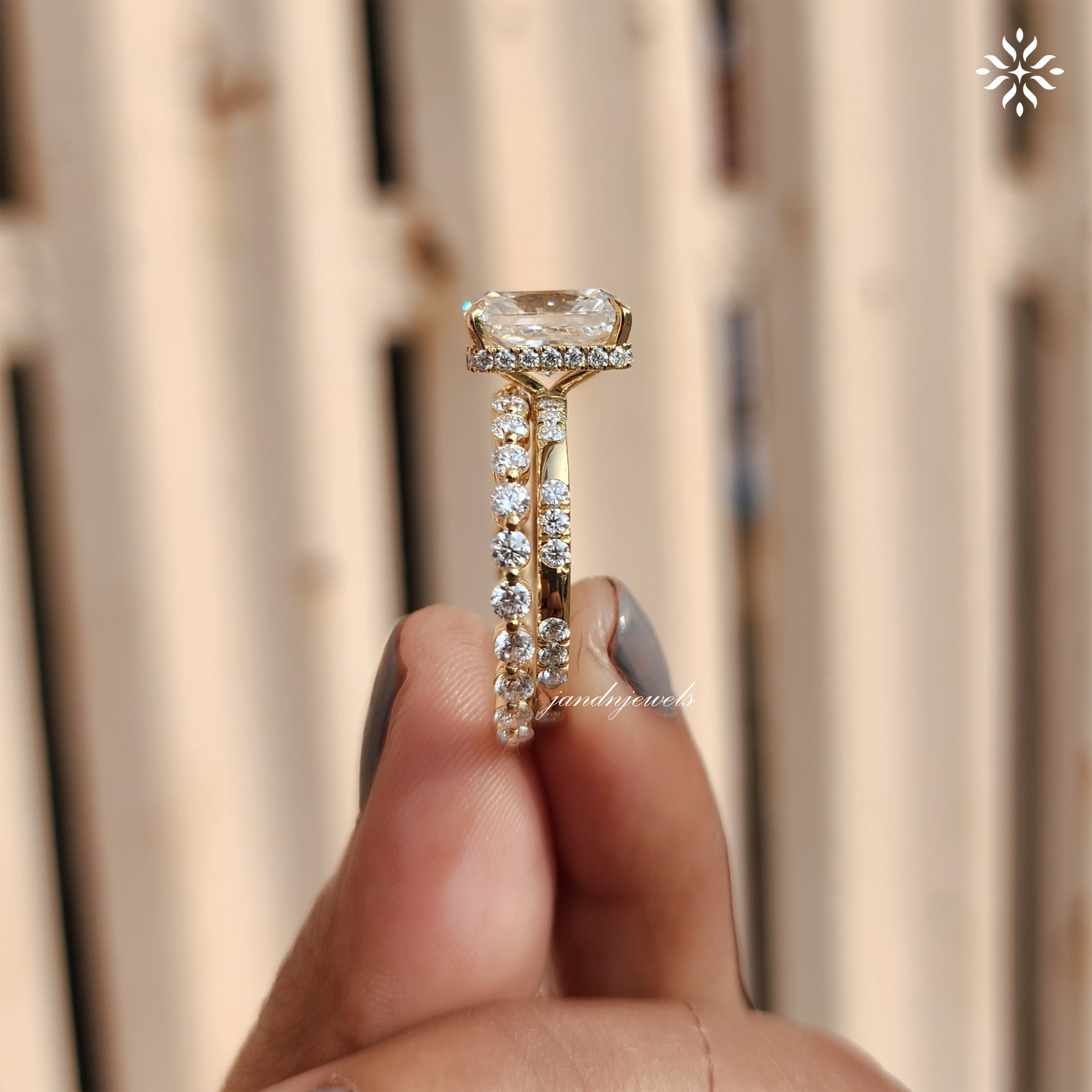 3CT Radiant Cut Moissanite Engagement Bridal Ring Set Hidden Halo Solid Gold Diamond Wedding Ring Promise Ring Set Anniversary Gift for Her