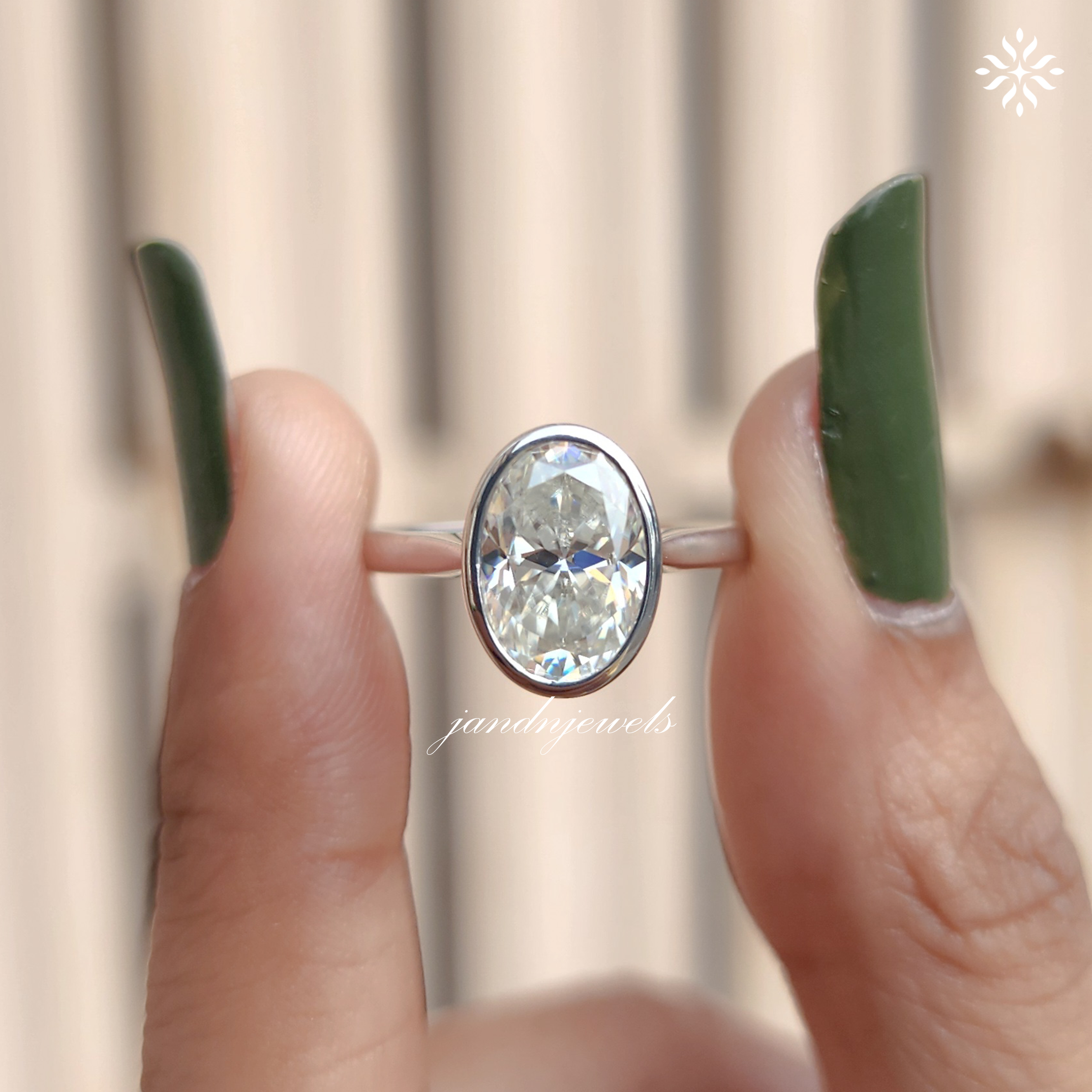 3CT Oval Cut Moissanite Wedding Ring 14k Solid White Gold Engagement Ring Bezel Set Moissanite Rings Gift's Rings For Her