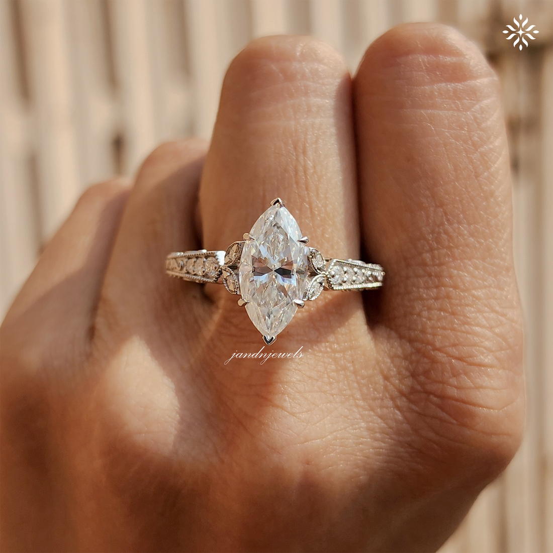2.5CT Marquise Cut Moissanite Engagement Ring Art Deco Wedding Ring Vintage Engraved Band Unique Cluster Ring