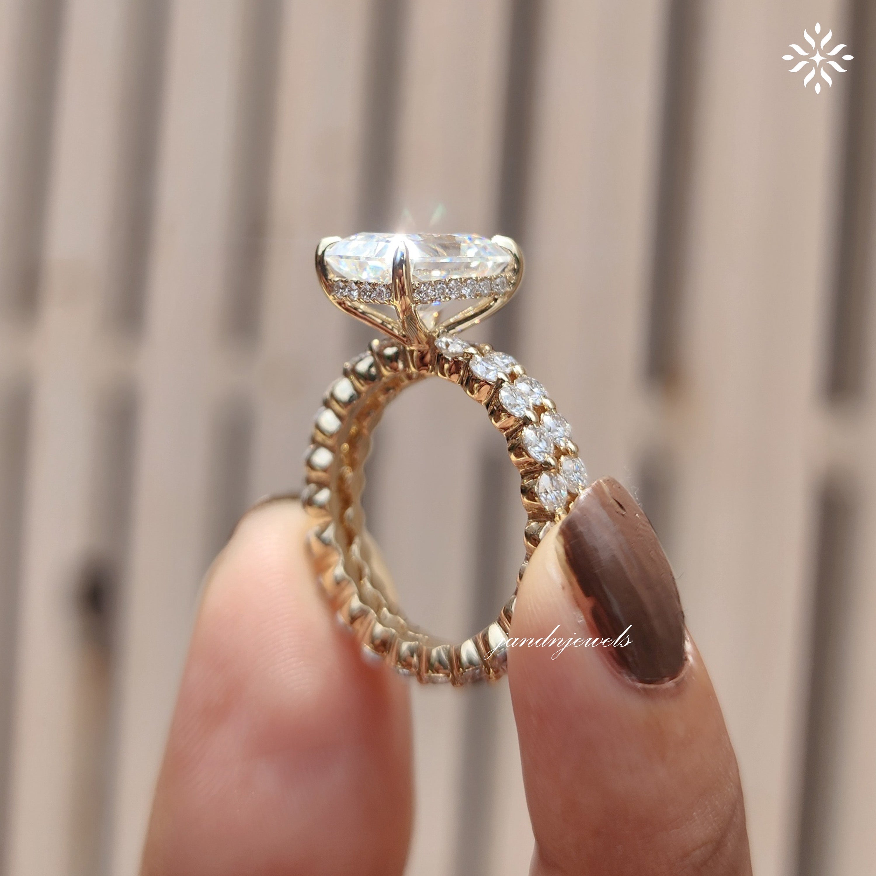 4CT Radiant Cut Moissanite Engagement Ring Set Bubble Band Ring Wedding Ring Set Bridal Ring Set Hidden Halo Ring