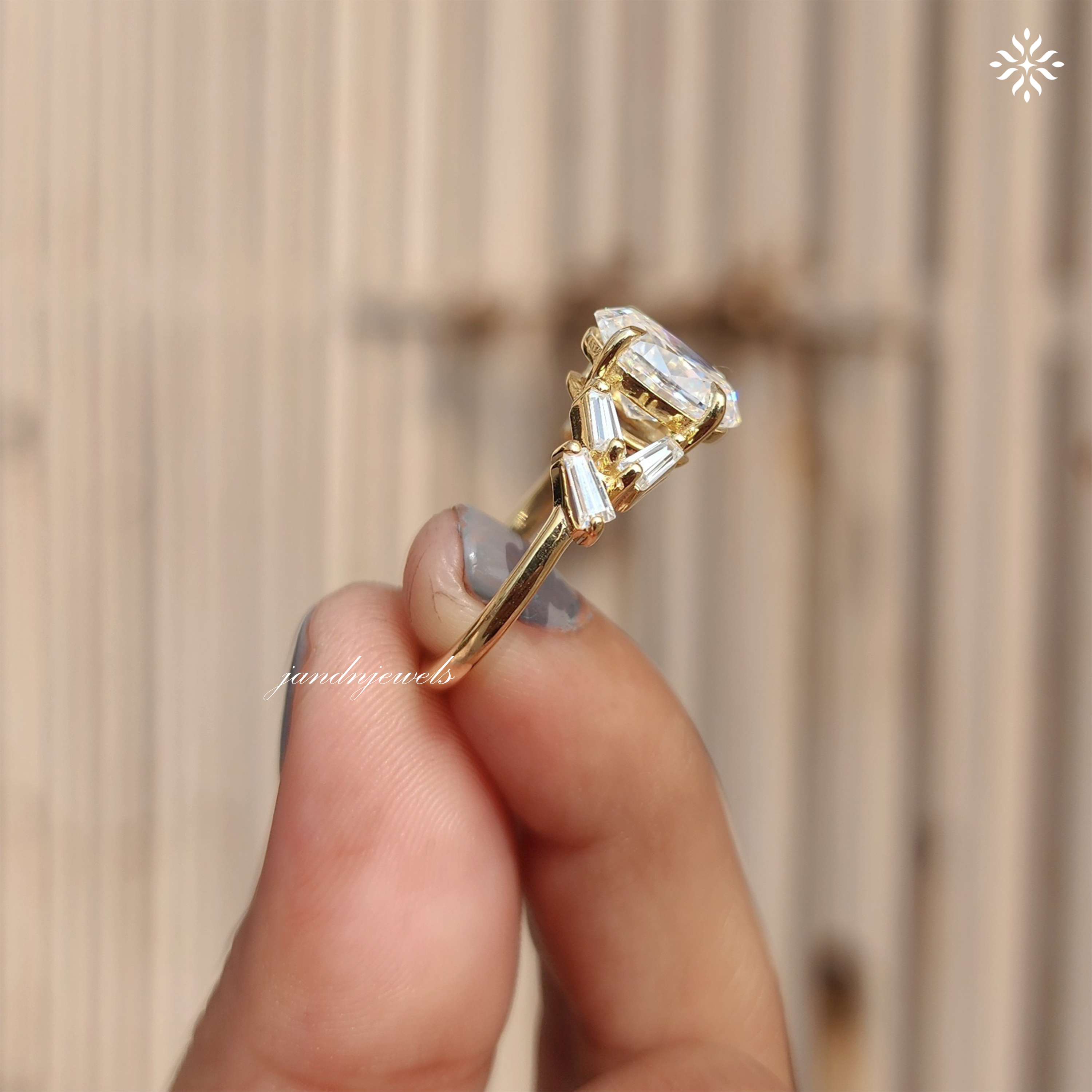 Oval Cluster Moissanite Engagement Ring Side Stone Baguette Ring 14k Gold Ring Wedding Ring Promise Ring for Woman Anniversary Ring