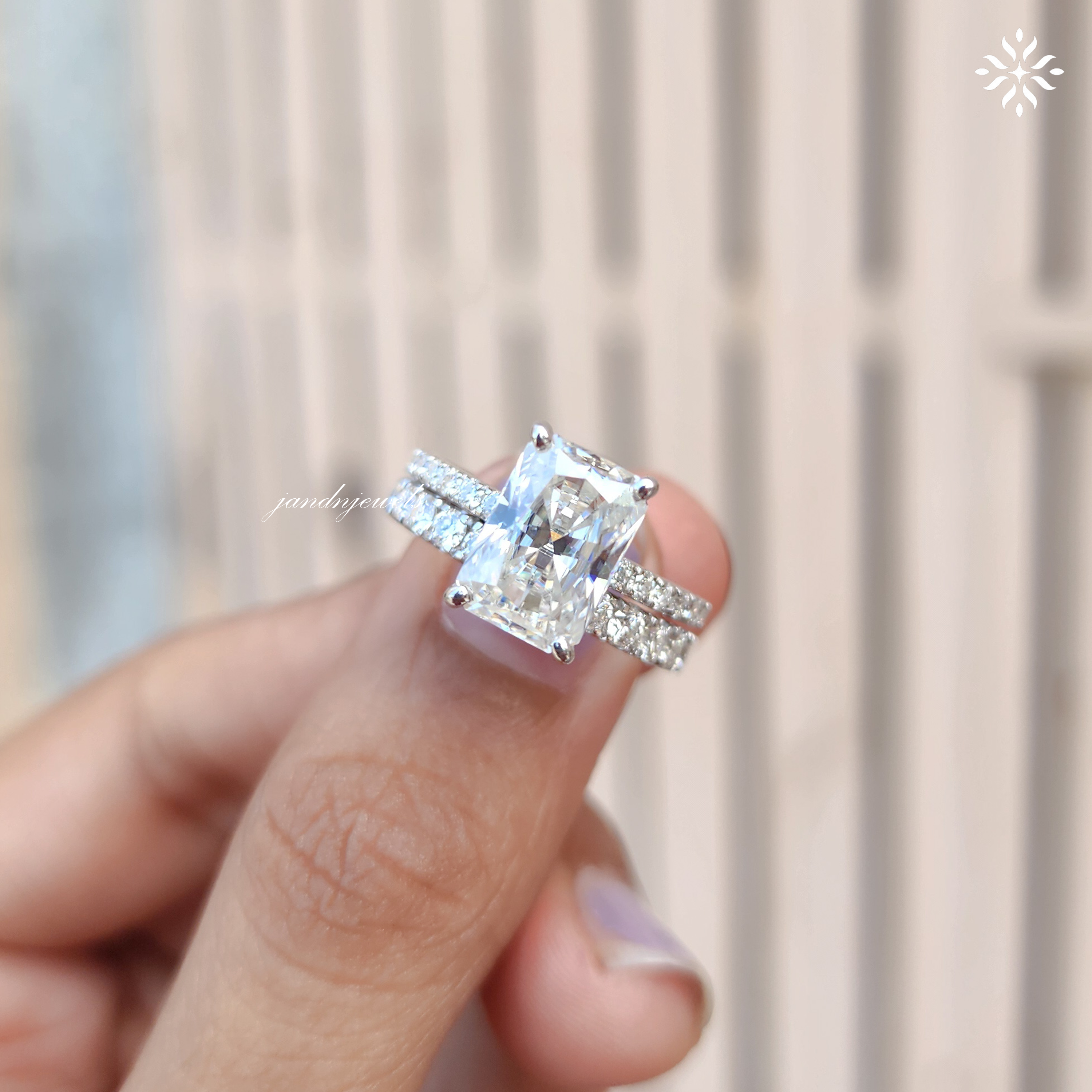 3CT IGI Certified Radiant Cut Moissanite Engagement Ring Set Bridal Ring Set Matching Diamond Ring