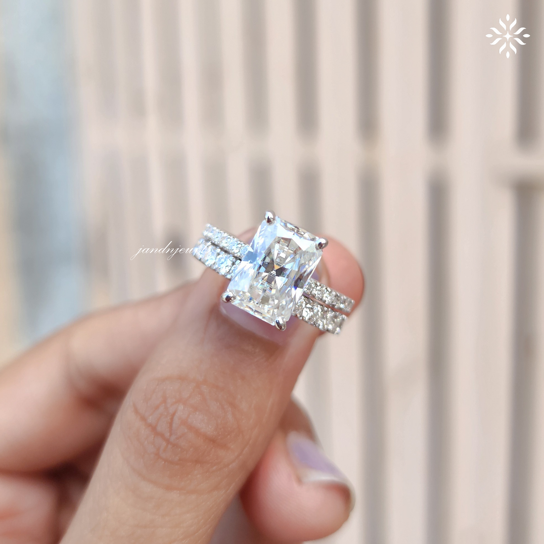 3CT IGI Certified Radiant Cut Moissanite Engagement Ring Set Bridal Ring Set Matching Diamond Ring