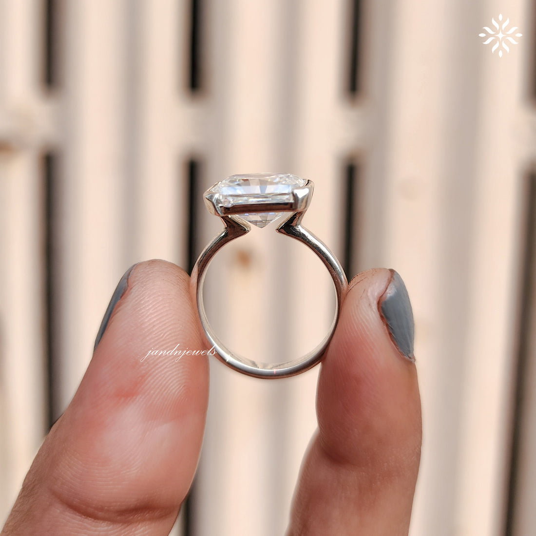 Half Bezel Set Radiant Cut Moissanite Engagement Ring East West Radiant Diamond Wedding Gift Handmade Ring Open Shank Custom Bridal Ring