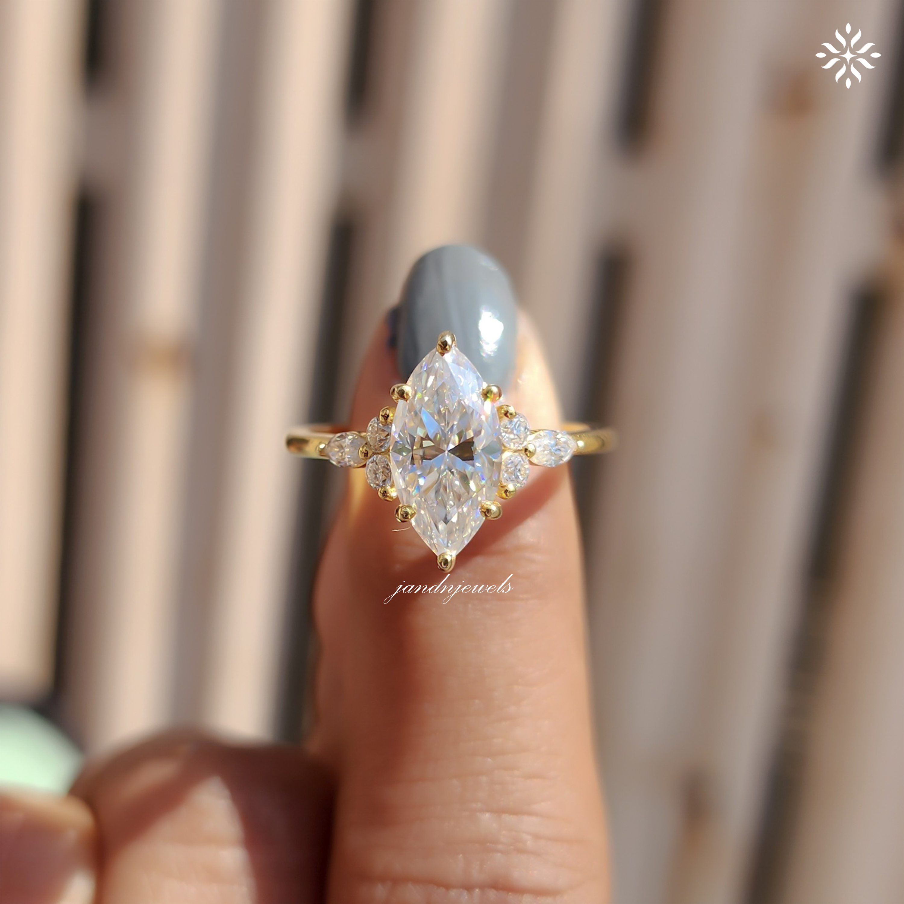 Vintage Marquise Cut Moissanite Engagement Ring Women's Diamond Wedding Ring with Side Stone Delicate 14k Solid Gold Diamond Promise Ring
