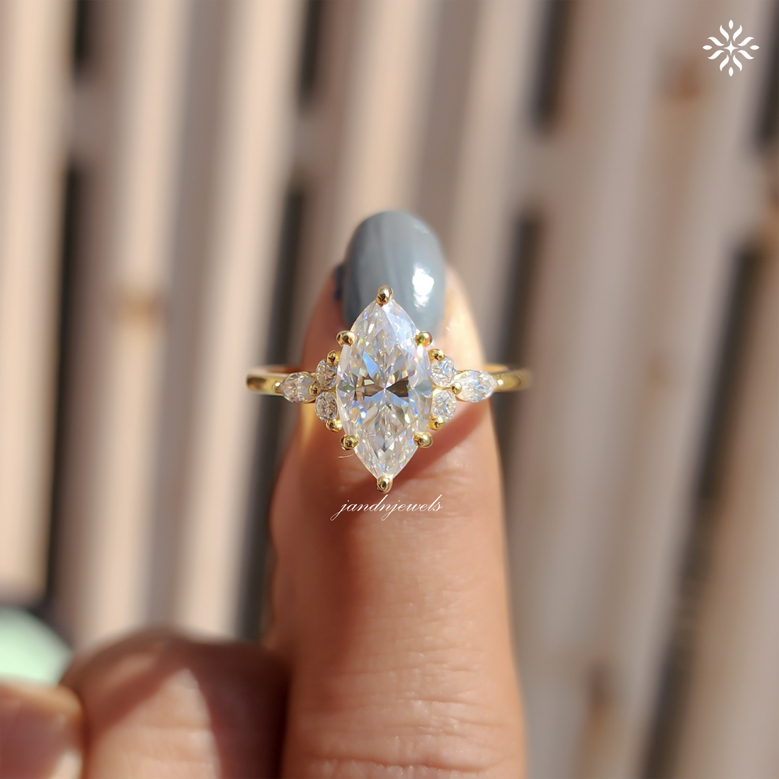 Vintage Marquise Cut Moissanite Engagement Ring Women's Diamond Wedding Ring with Side Stone Delicate 14k Solid Gold Diamond Promise Ring