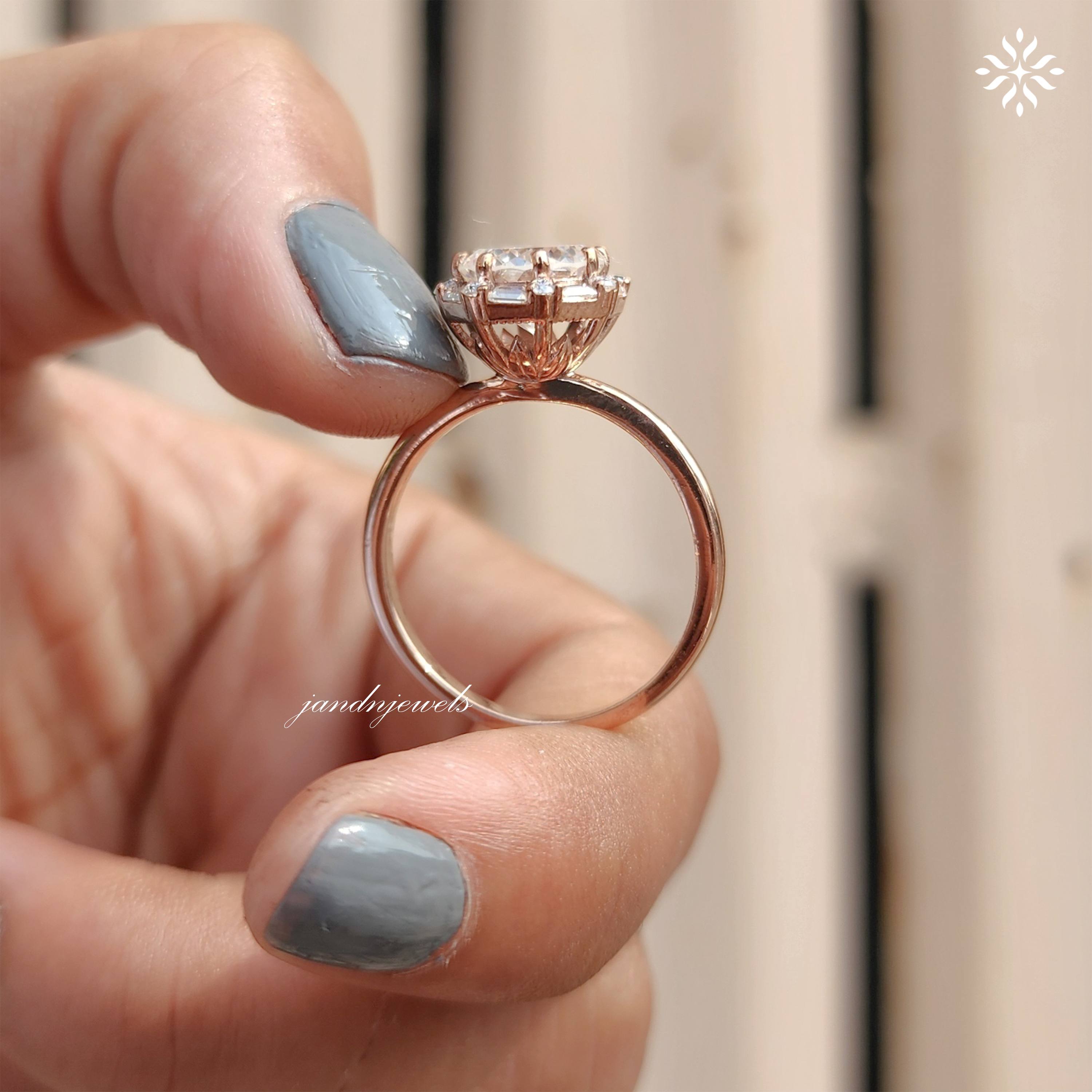 Unique Portuguese Cut Moissanite Engagement Ring Luxe Baguette & Round Halo Diamond Ring 14K Solid Gold Solitaire Ring