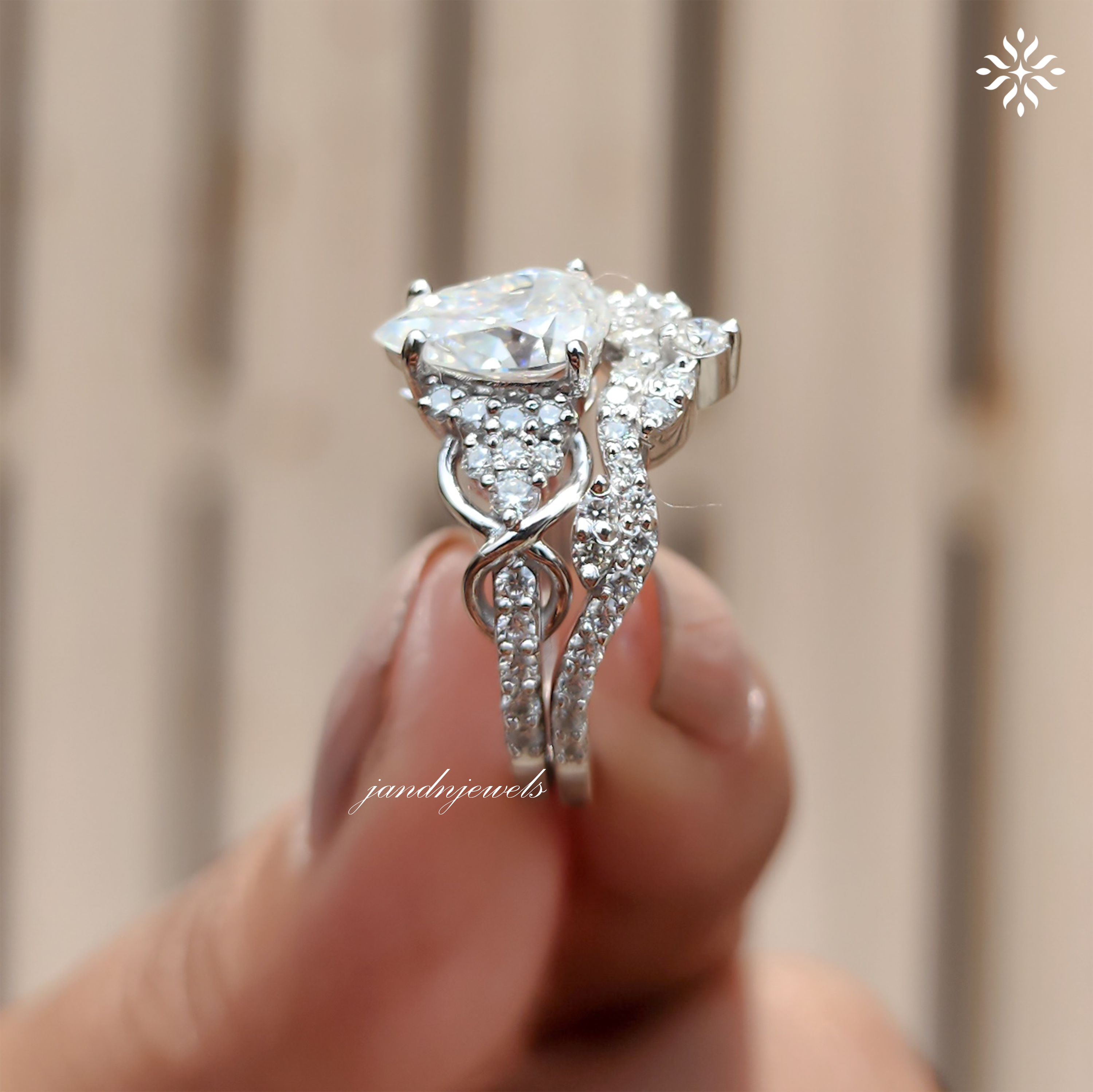 2CT Pear Moissanite Engagement Bridal Ring Set 14K Solid Gold Floral Nature Inspired Wedding Ring Set Promise Anniversary Gifts