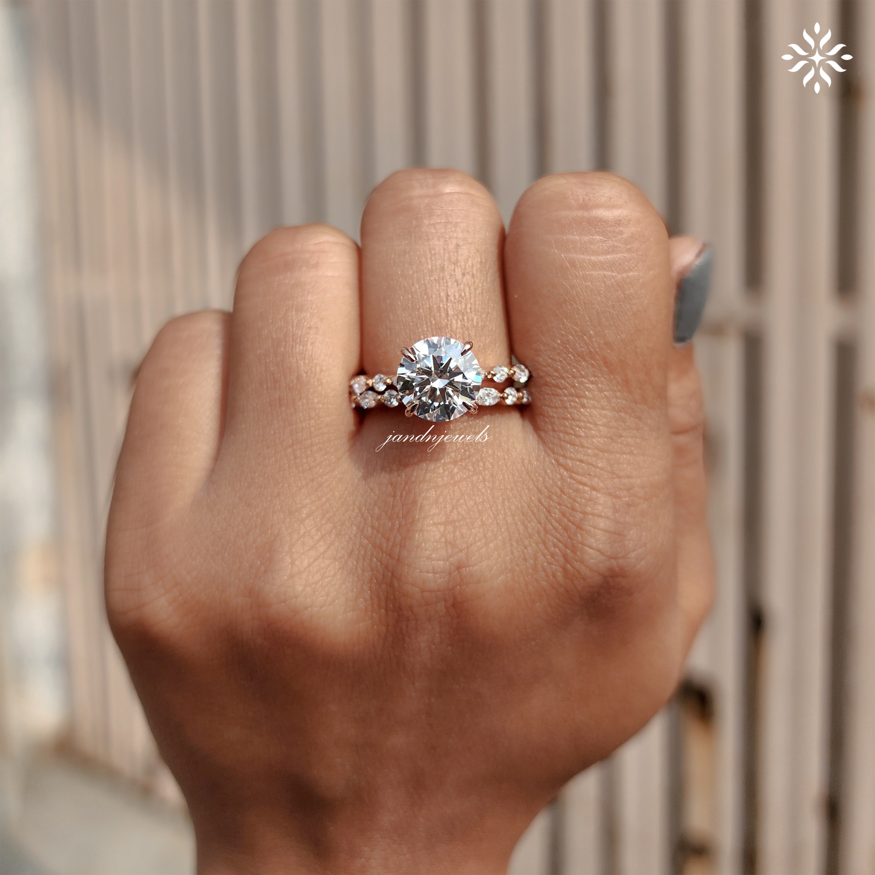 3CT Round Cut Lab Grown Diamond Engagement Ring Set 14K Gold Bridal Ring Set Unique Wedding Ring Set For Her Round Cut Diamond Ring Set