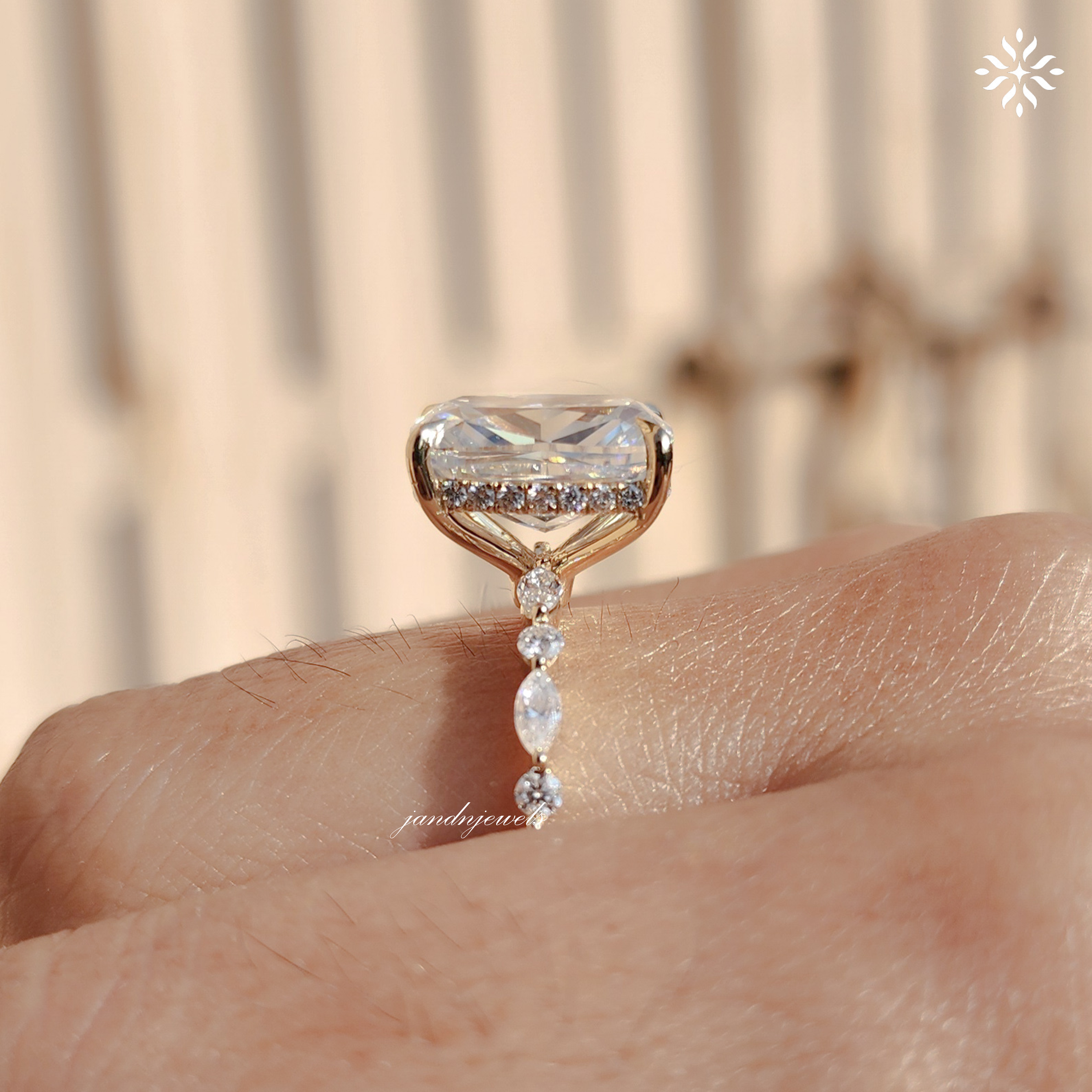 4CT Cushion Cut Moissanite Engagement Ring Hidden Halo 14K Gold Diamond Band Bridal Ring