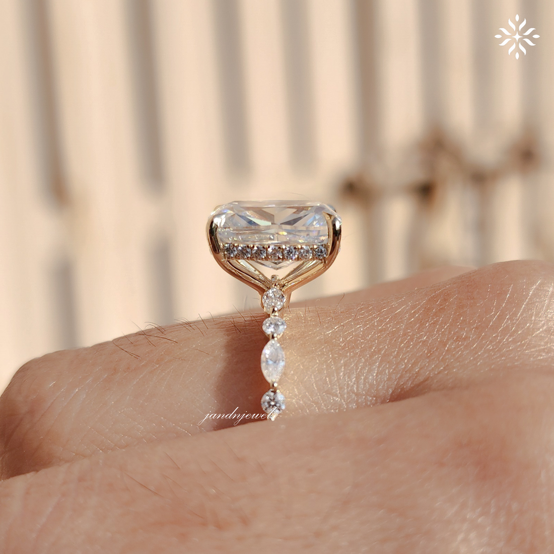 4CT Cushion Cut Moissanite Engagement Ring Hidden Halo 14K Gold Diamond Band Bridal Ring