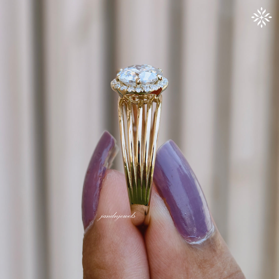 Brilliant Round Moissanite Engagement Ring Open Split Shank Gold Ring Halo Antique Style Ring Antique Style Bridal Ring