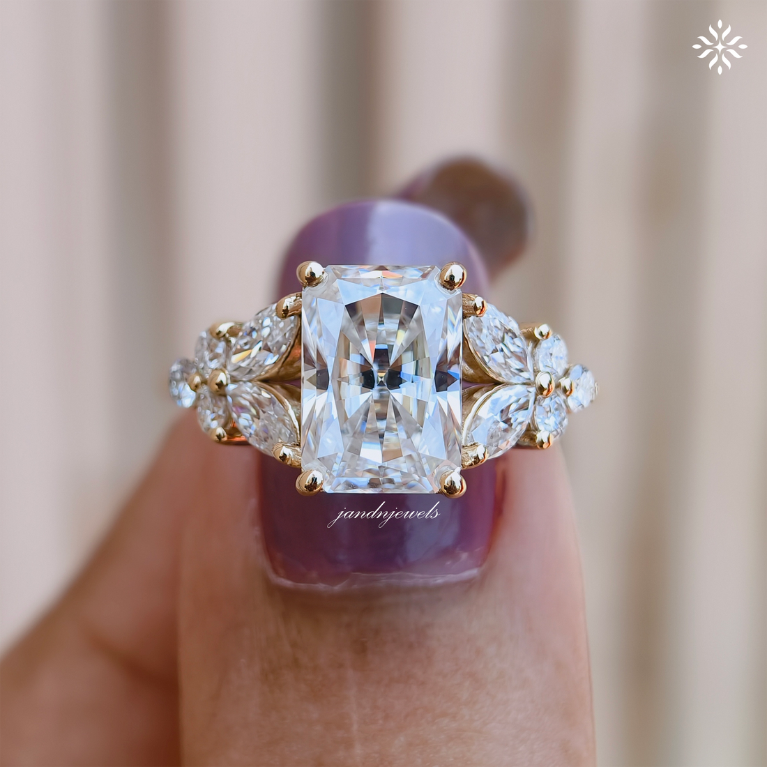 3 Carat Radiant Cut Moissanite Cluster Engagement Ring 14K Solid Gold Ring Floral Cluster Marquise Ring Unique Wedding Ring for Women