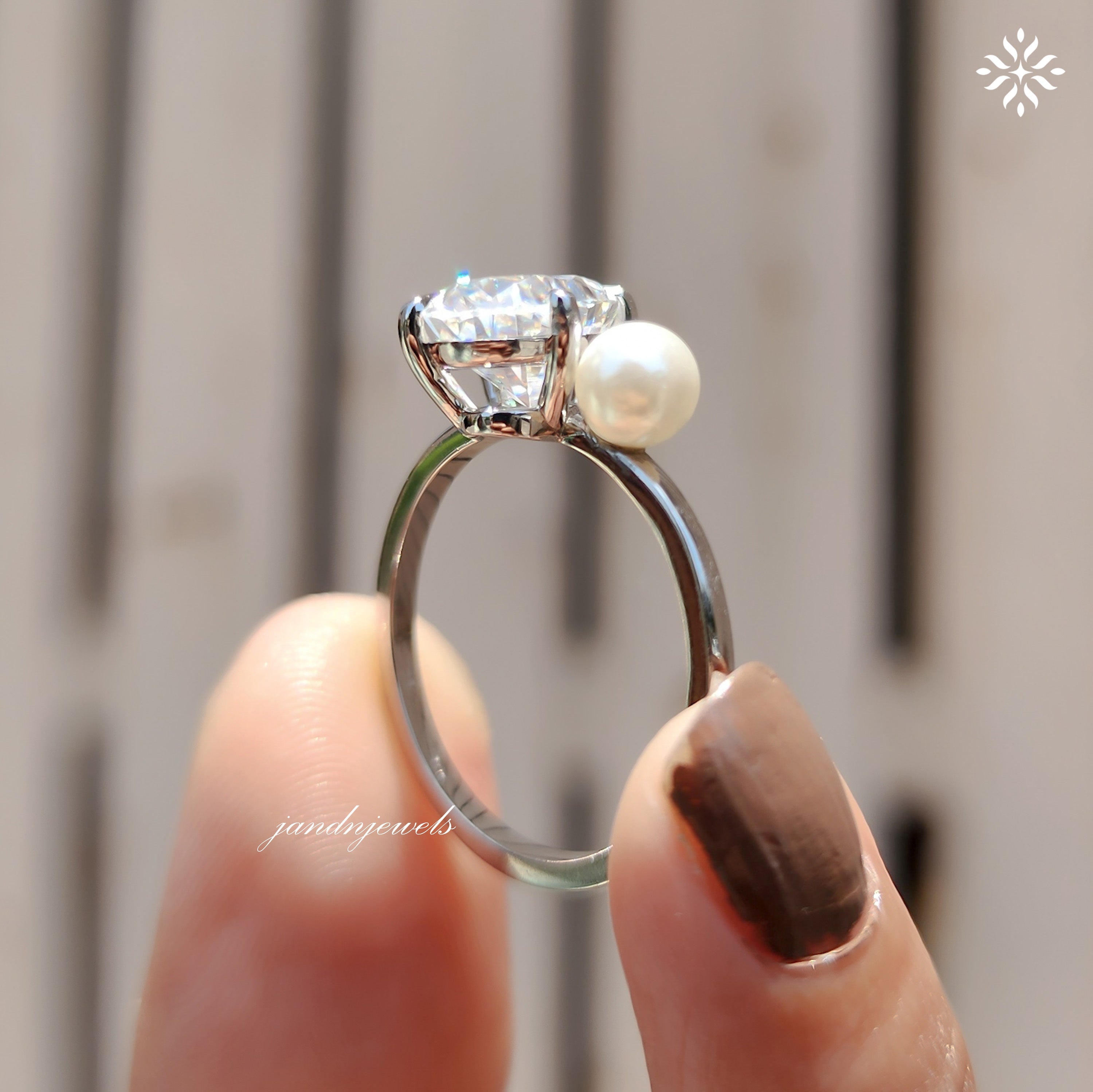 Oval Moissanite & Pearl Two Stone Ring, Toi Et Moi Design