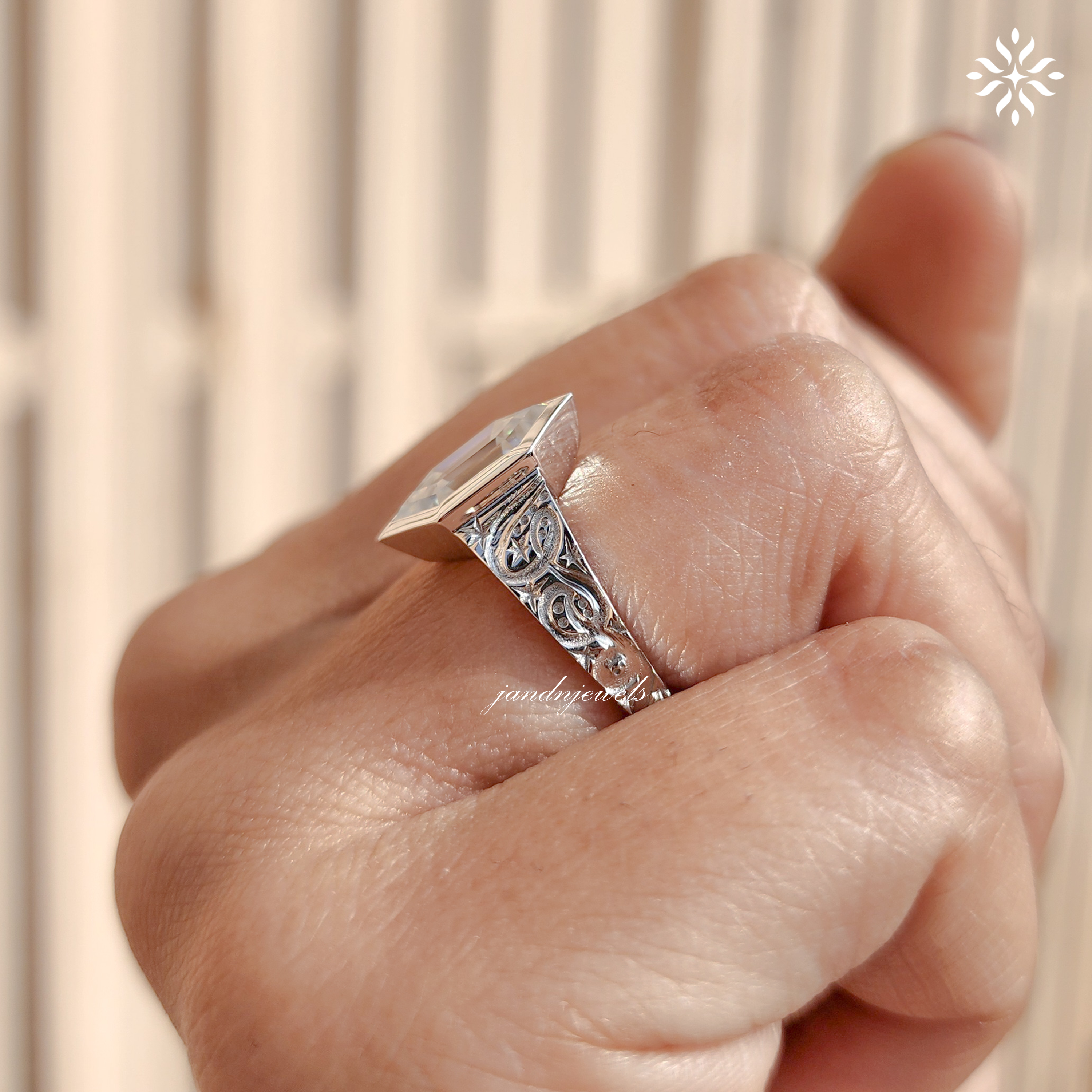 2.5CT Hexagon Cut Moissanite Engagement Ring 14K Yellow Gold Art Deco Engraved Bezel Setting Art Deco Geometric Bridal Ring For Women