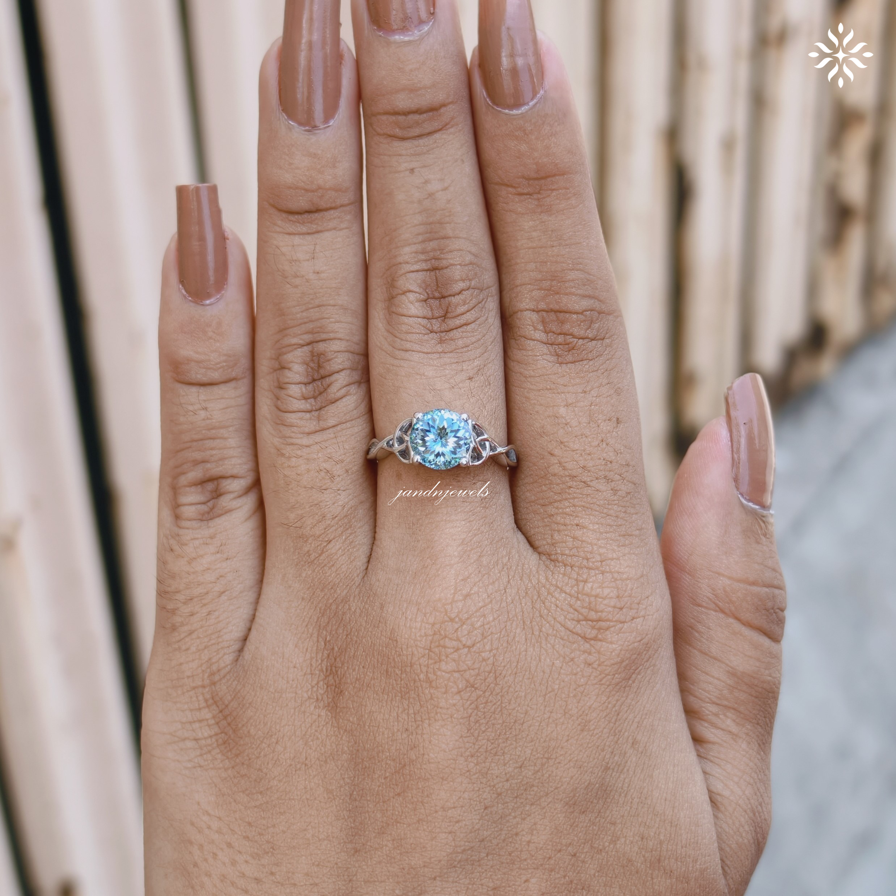 Vintage Celtic Knot Ring Cyan Blue Portuguese Cut Moissanite Engagement Ring Promise Ring for Her