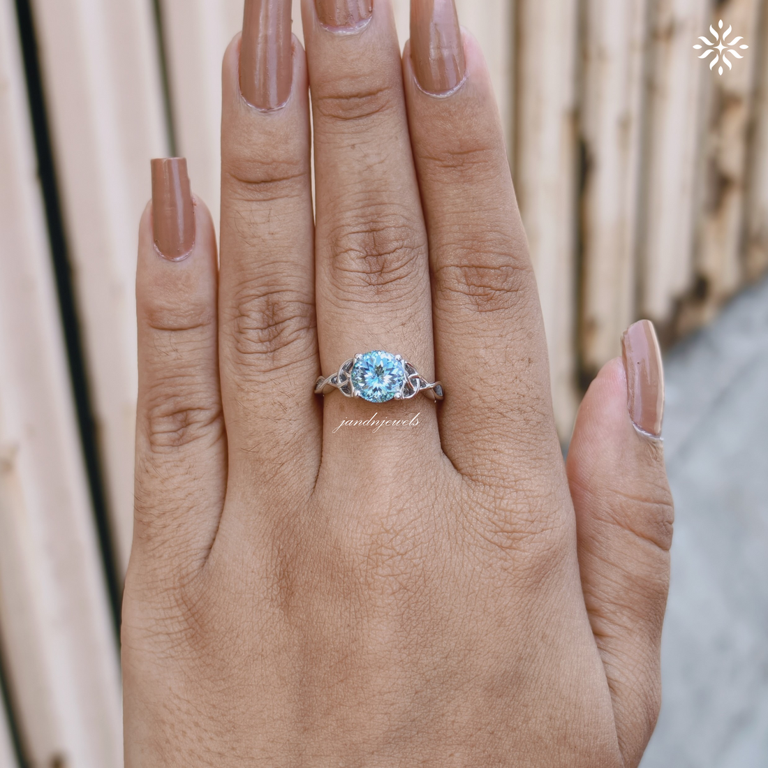 Vintage Celtic Knot Ring Cyan Blue Portuguese Cut Moissanite Engagement Ring Promise Ring for Her