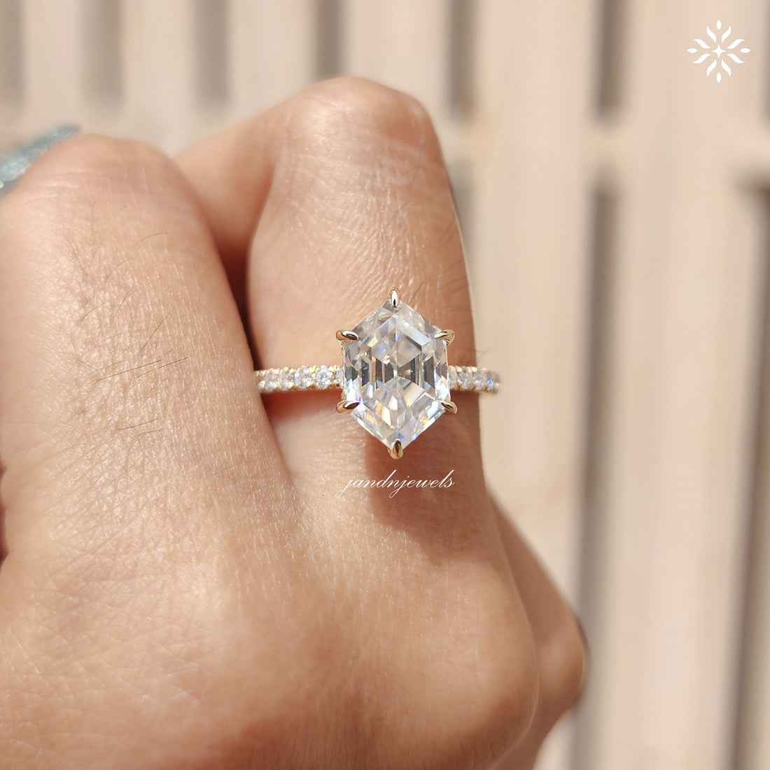 2CT Hexagon Cut Moissanite Engagement Ring Hidden Halo Ring Wedding Ring 14K Gold Ring Thin Pavé Band Modern Geometric Bridal Ring