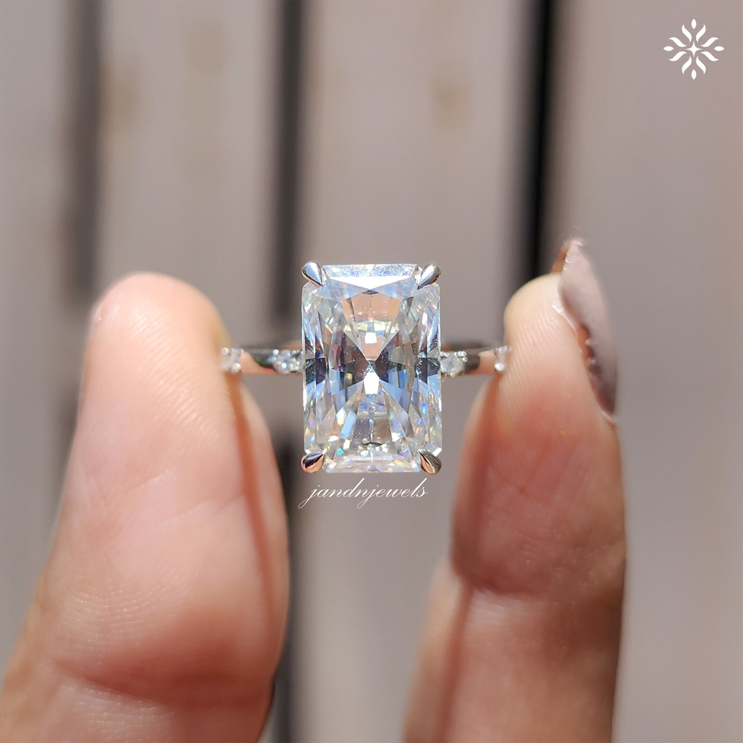 4CT Radiant Cut Moissanite Engagement Ring Solitaire Ring Distance Pave Band Hidden Halo Diamond Ring Everbee logo Analyze listing