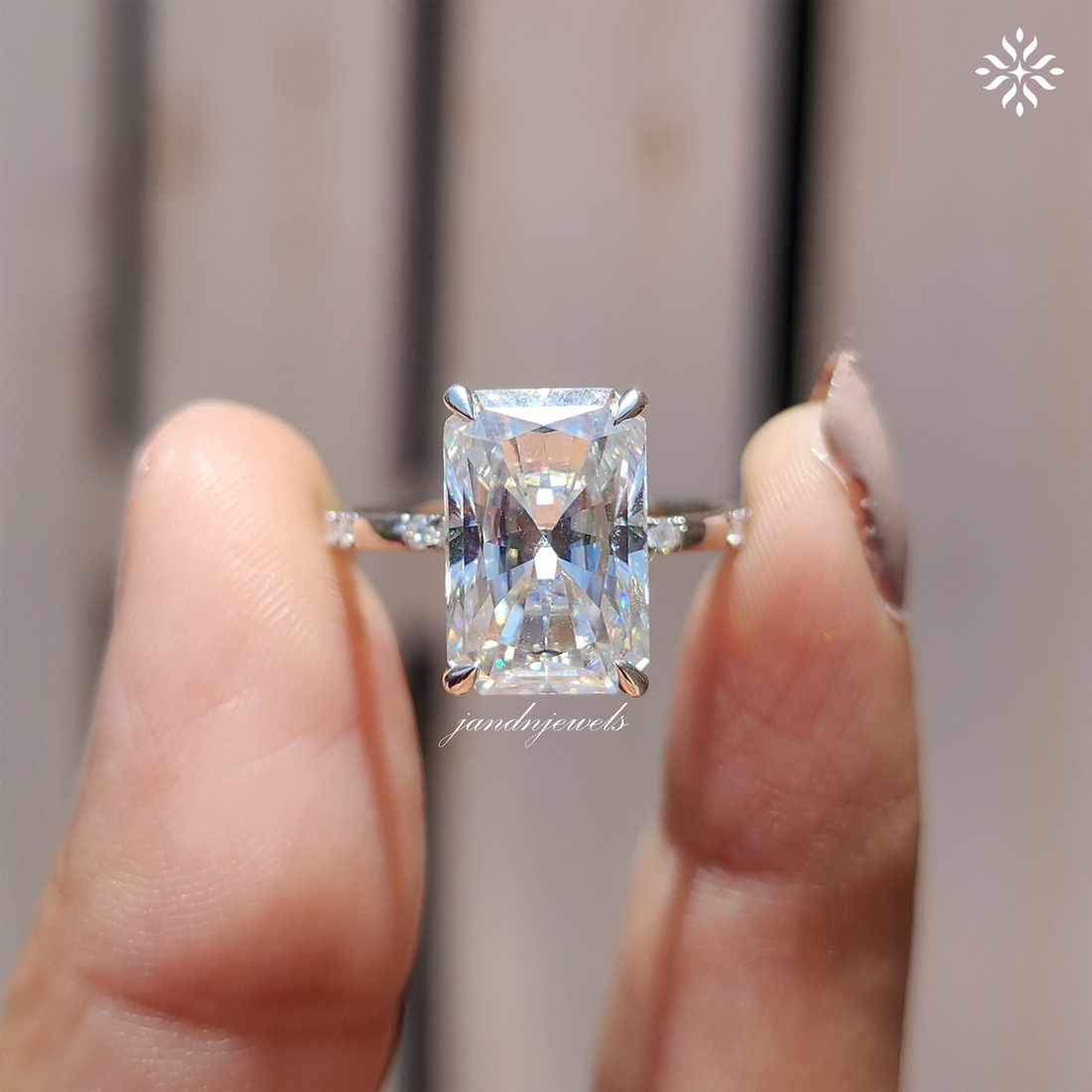 4CT Radiant Cut Moissanite Engagement Ring Solitaire Ring Distance Pave Band Hidden Halo Diamond Ring Everbee logo Analyze listing