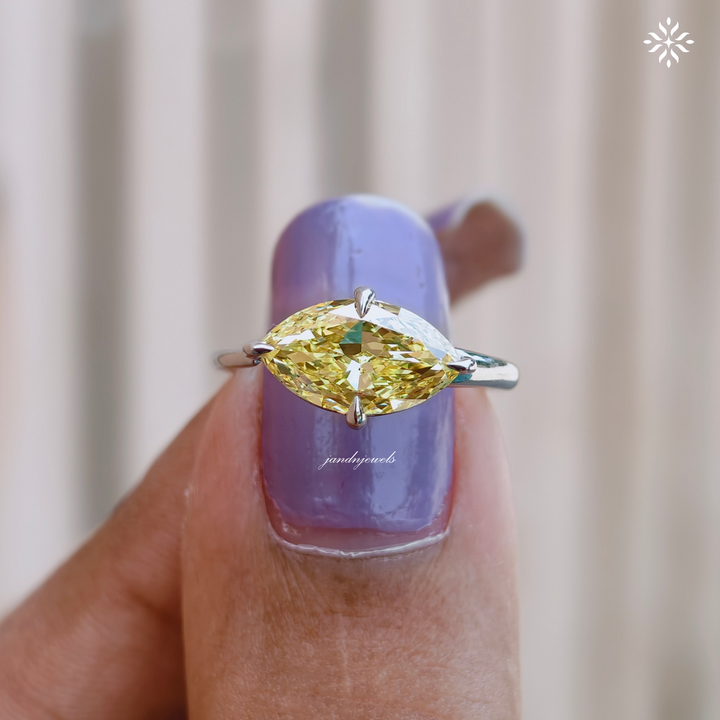 Fancy Intense Yellow Marquise Lab Grown Diamond Ring Open Band Engagement Ring VS 2 IGI Certified Diamond Ring 925 Sterling Silver Ring