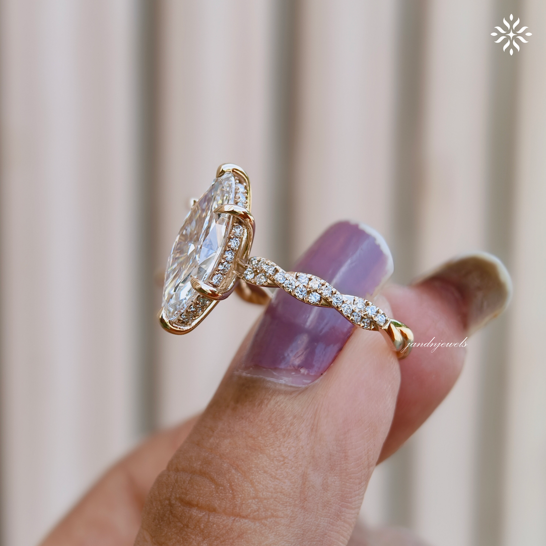 3CT Marquise Cut Lab Grown Diamond Engagement Ring Hidden Halo Twisted Band Ring 14K Solid Gold Unique Wedding Ring for Her