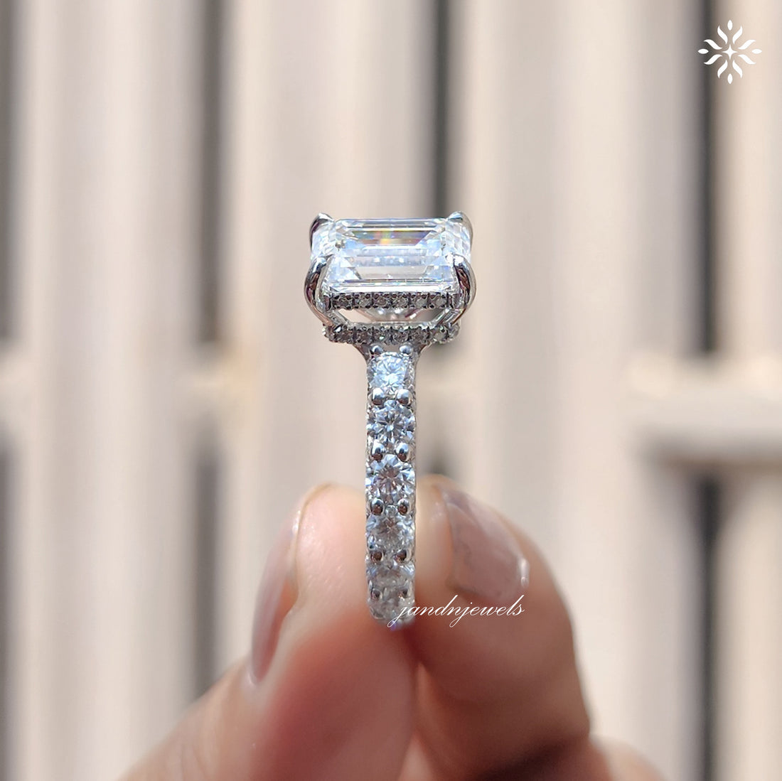 2.5CT Emerald Cut Moissanite Engagement Ring Unique Dabble Hidden Halo Ring 14K Solid Gold Ring for Women