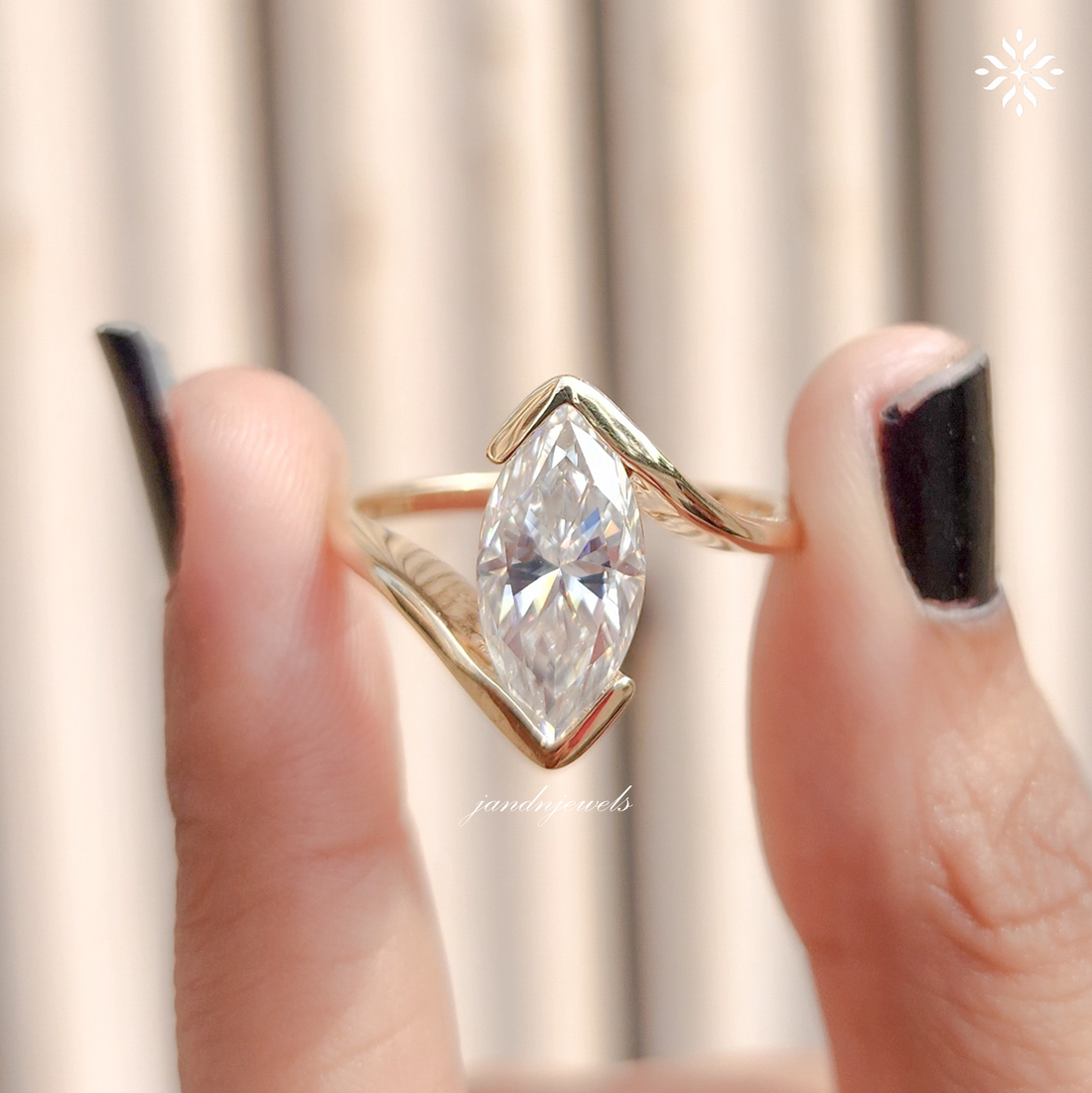 Marquise Moissanite Wrap Ring, Curved Pave Gold Band, Elegant Unique Engagement Ring for Women