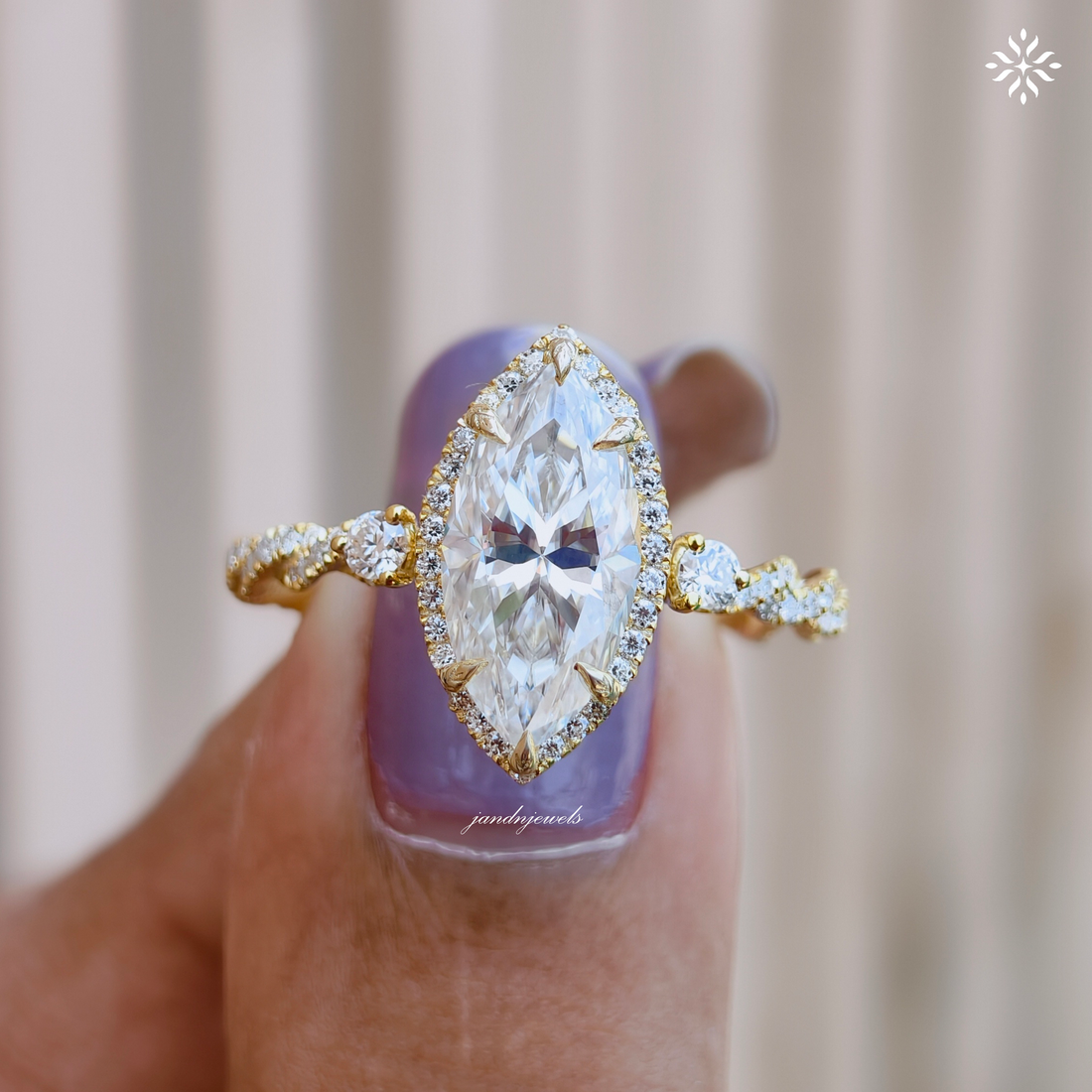 Art Deco Tulip Set Ring Marquise Cut Moissanite Engagement Ring Hidden Halo Moissanite Ring Vintage Twisted Band Bridal Ring