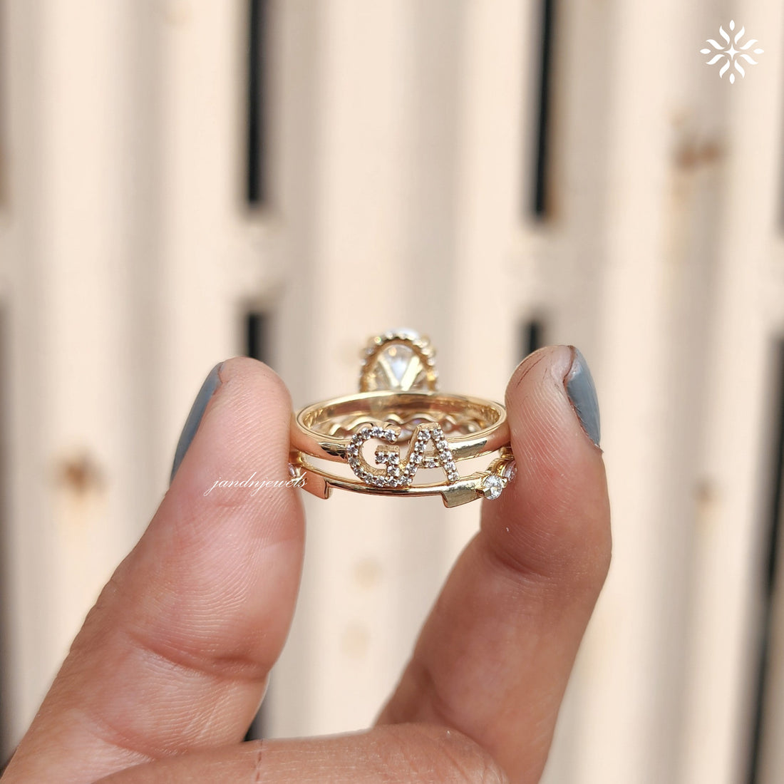 3CT Oval Cut Moissanite Engagement Ring Set Hidden Halo Dabble Prong Ring 14K Solid Gold Bridal Ring Set Personalized Name Initial Ring