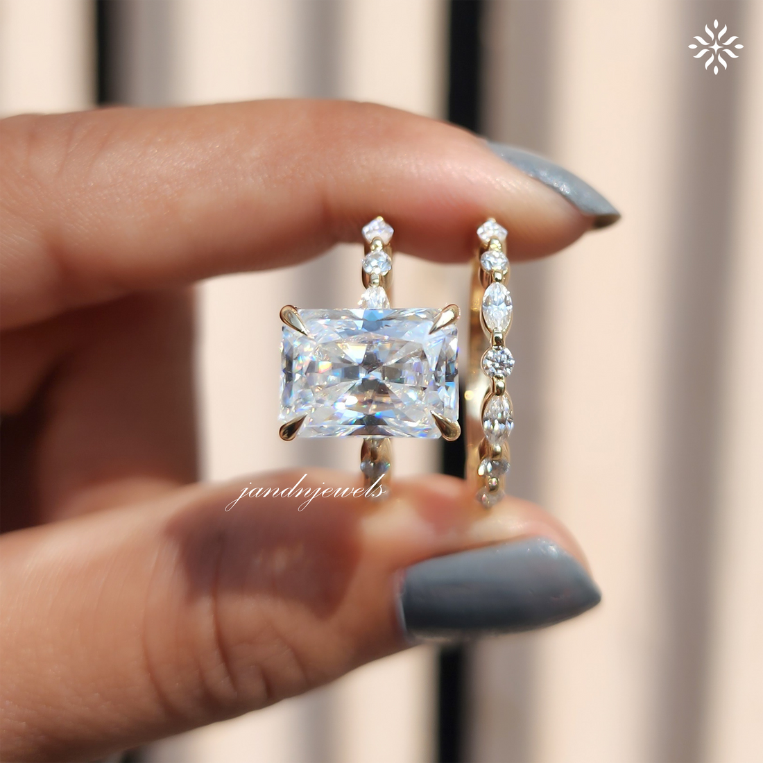 4CT Elongated Radiant Cut Moissanite Diamond Engagement Ring 14K Gold Ring Bridal Set Unique Marquise Diamond Ring Wedding Ring Set