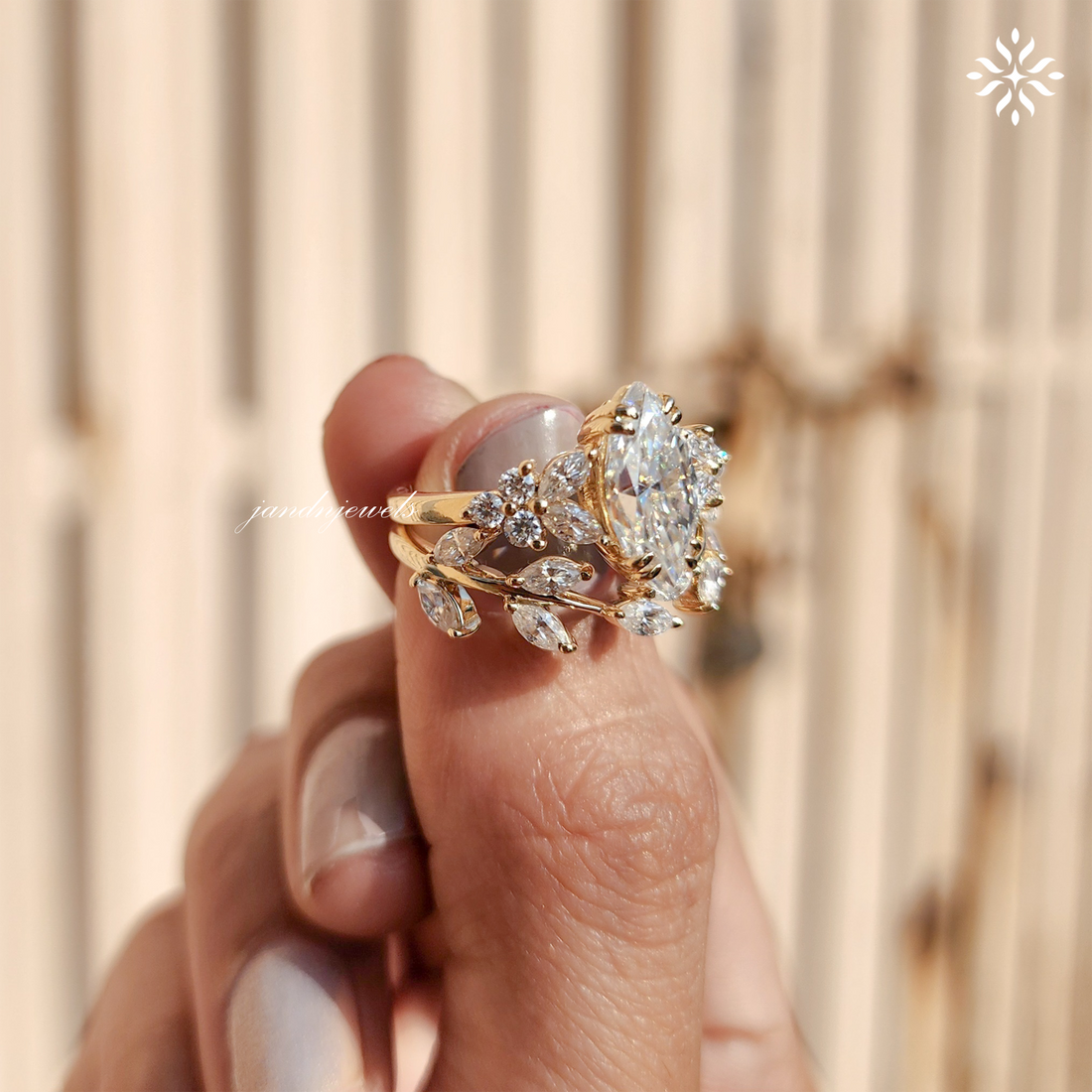 Marquise Wedding Set Diamond Bridal Set Ring for Her Marquise Engagement Ring Chevron Ring Set IGI Certified Best Matching Marquise Ring Set