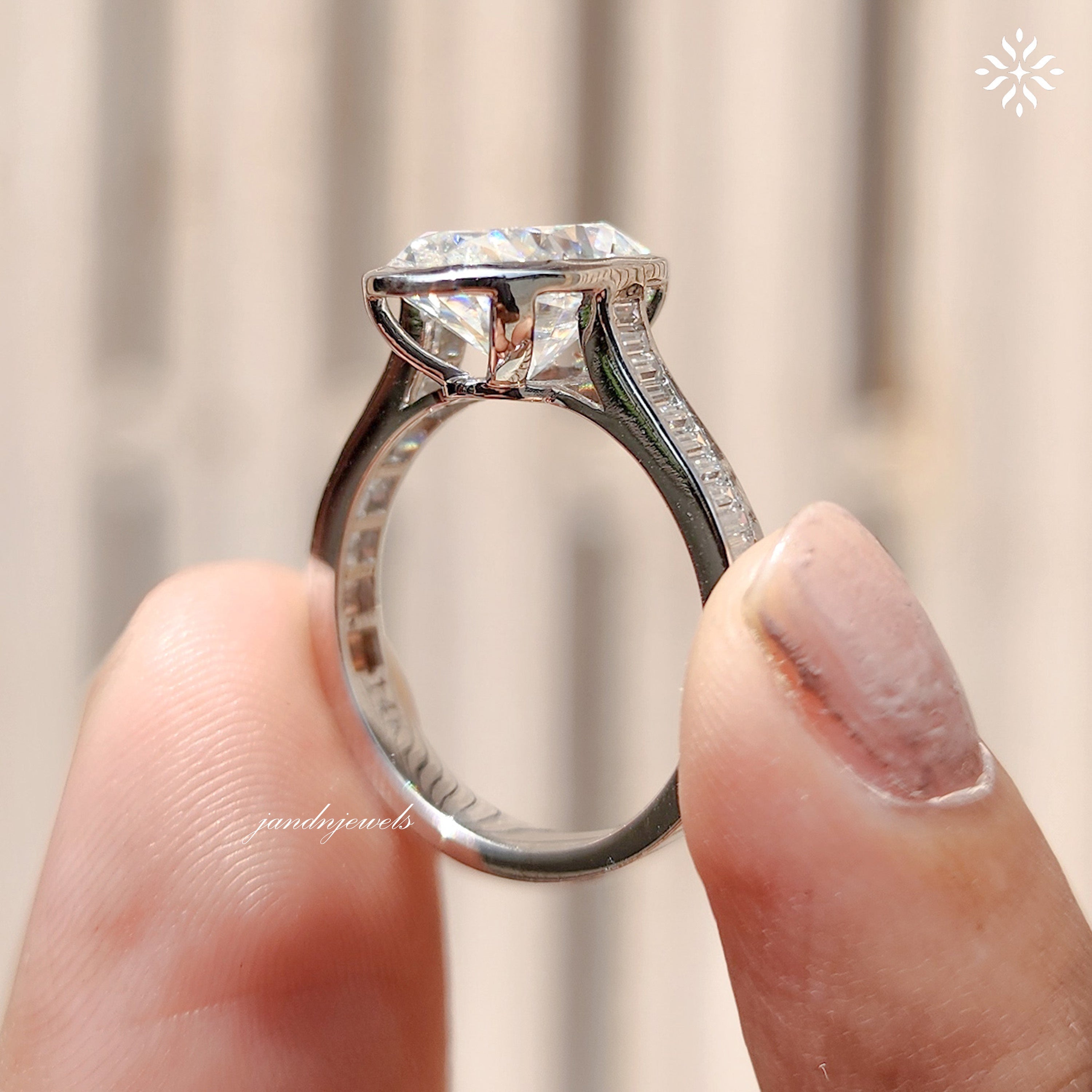 3CT Oval Cut Moissanite Engagement Bezel Ring Set Channel Set Wedding Ring 14K Solid Gold Ring for Her