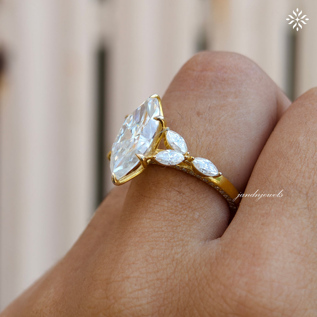 4CT Marquise Cut Moissanite Engagement Ring Cluster Marquise Side Stone Ring Classic Floral Basket Setting Wedding Ring Micro Pavé Band
